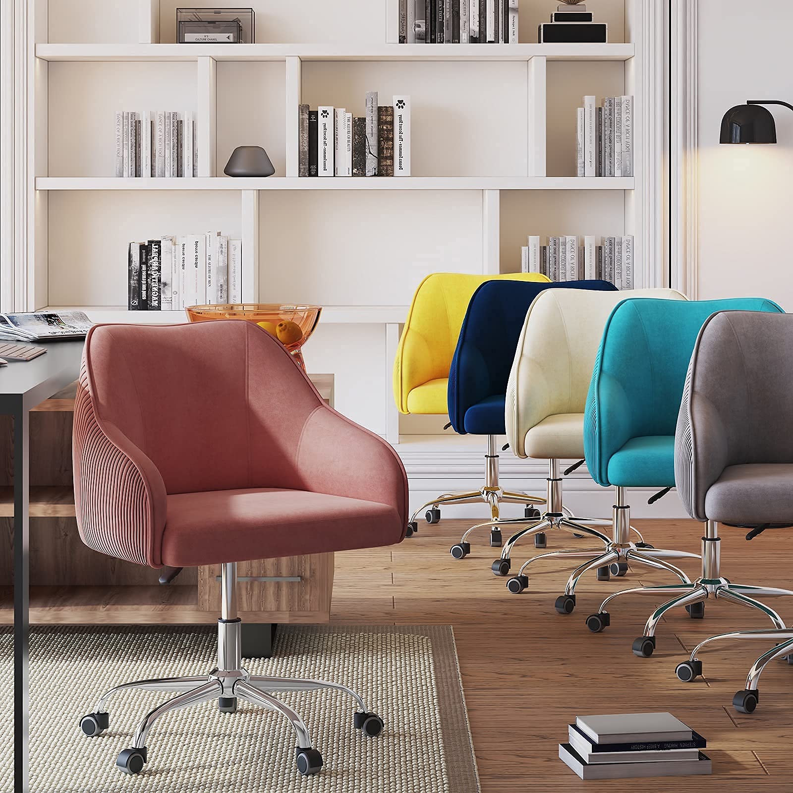 Cute Velvet Swivel Desk Chair with Wheels & Arms - Comfy Home Office Chair for Teen Girls & Kids, Perfect for Study, Makeup Vanity, Bedroom & Living Room