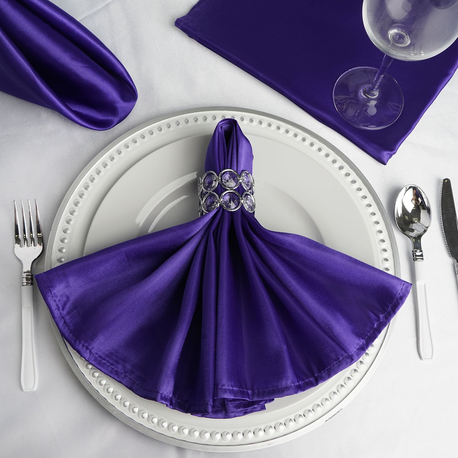 60-Pack 20-Inch Purple Satin Dinner Napkins for Wedding, Reception, Catering & Home Decor - Elegant Table Setting Accessories for Parties, Restaurants & Special Events