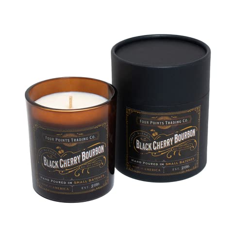 Four Points Trading Black Cherry Bourbon Scented Candles - Handmade Vintage Americana Soy Wax Candles for Home, Aromatherapy & Relaxation - 8oz Pure Fragrance Candles for Bedroom, Living Room & Gift Giving