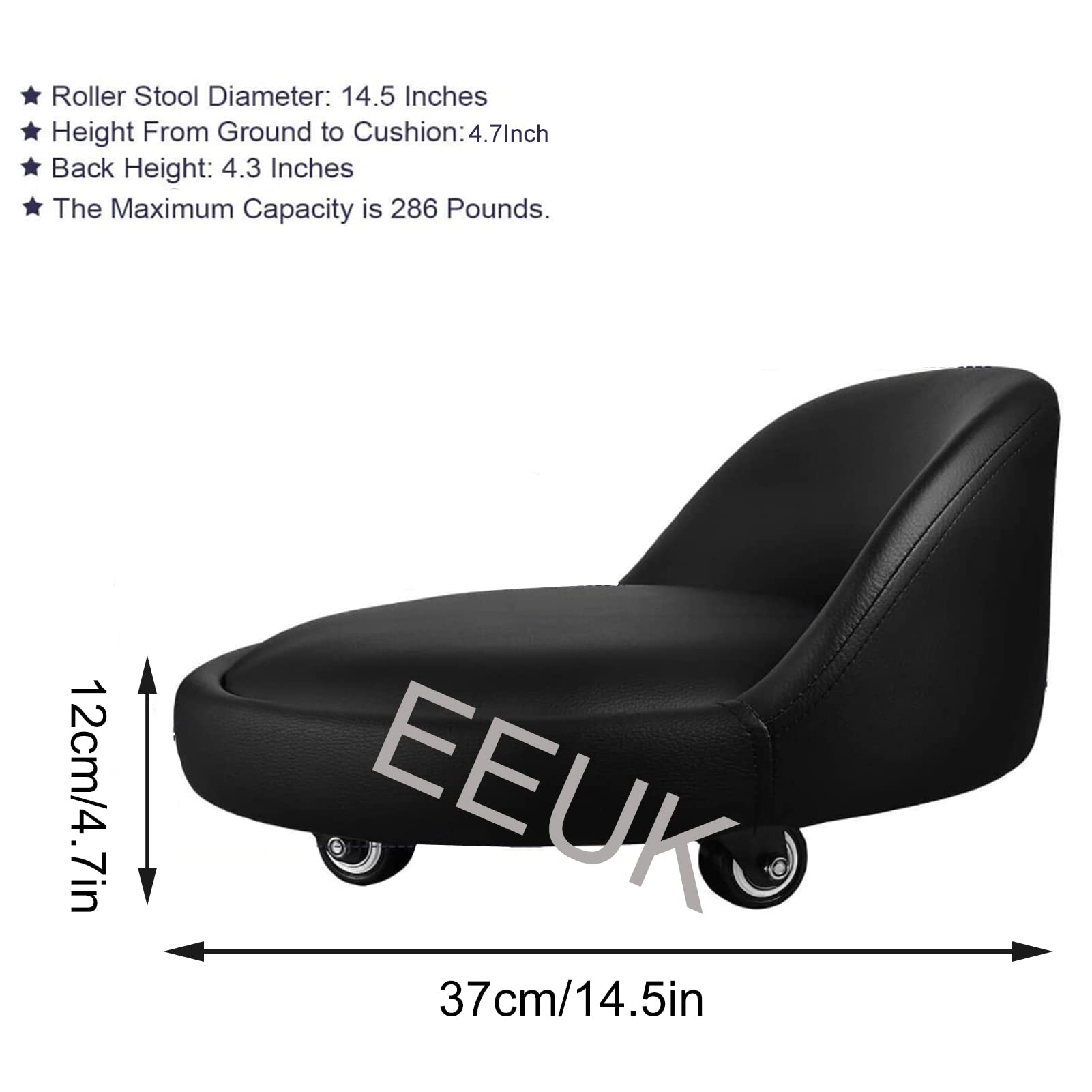 EEUK Low Rolling Stool with Wheels & Back Support - Portable Multifunctional Round Rolling Seat for Shop, Garage, Garden, Workshop (Red) - Perfect for Mechanics, Gardeners & DIY Enthusiasts