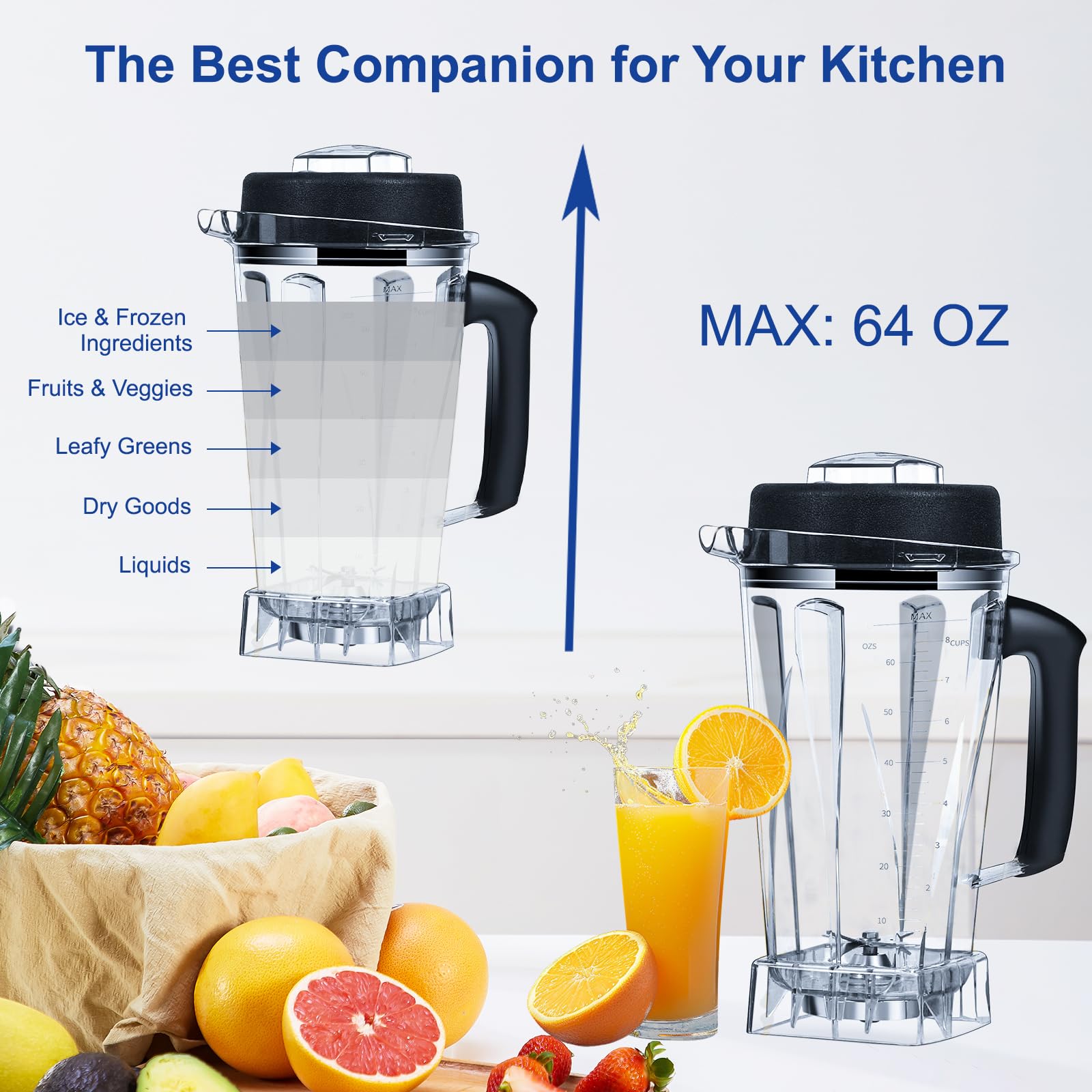 64oz Vitamix Blender Pitcher Replacement - Compatible with Classic C-Series 5200 6300 5000 5500 4200 4500 750 & Explorian Commercial Professional Series - BPA-Free 64 Ounce Blender Container for Smoothies, Soups & Nut Butters - Perfect for Home & Commercial Kitchen Use