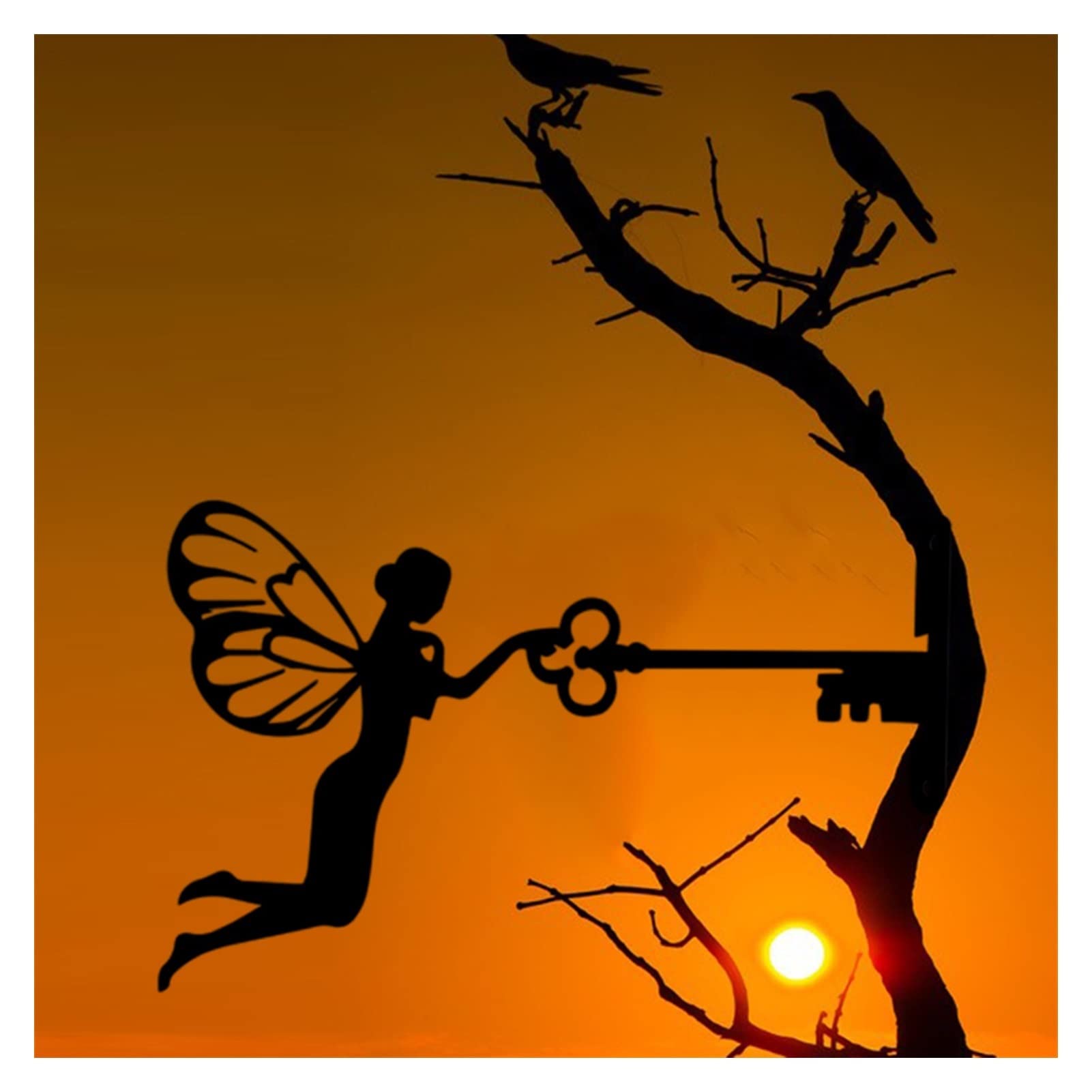 TOMYEUS Metal Iron Rustic Sitting Fairy Silhouette Garden Sculpture - Outdoor Home Wall Art Decor for Garden, Patio, Yard & Landscape Design | Perfect for Fairy Gardens, Flower Beds & Backyard Decorations