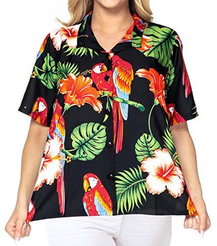 LA LEELA Women's Funny Short Sleeve Hawaiian Shirt - Casual Summer Beach Tops for Vacation, Luau Party & Tropical Outfit