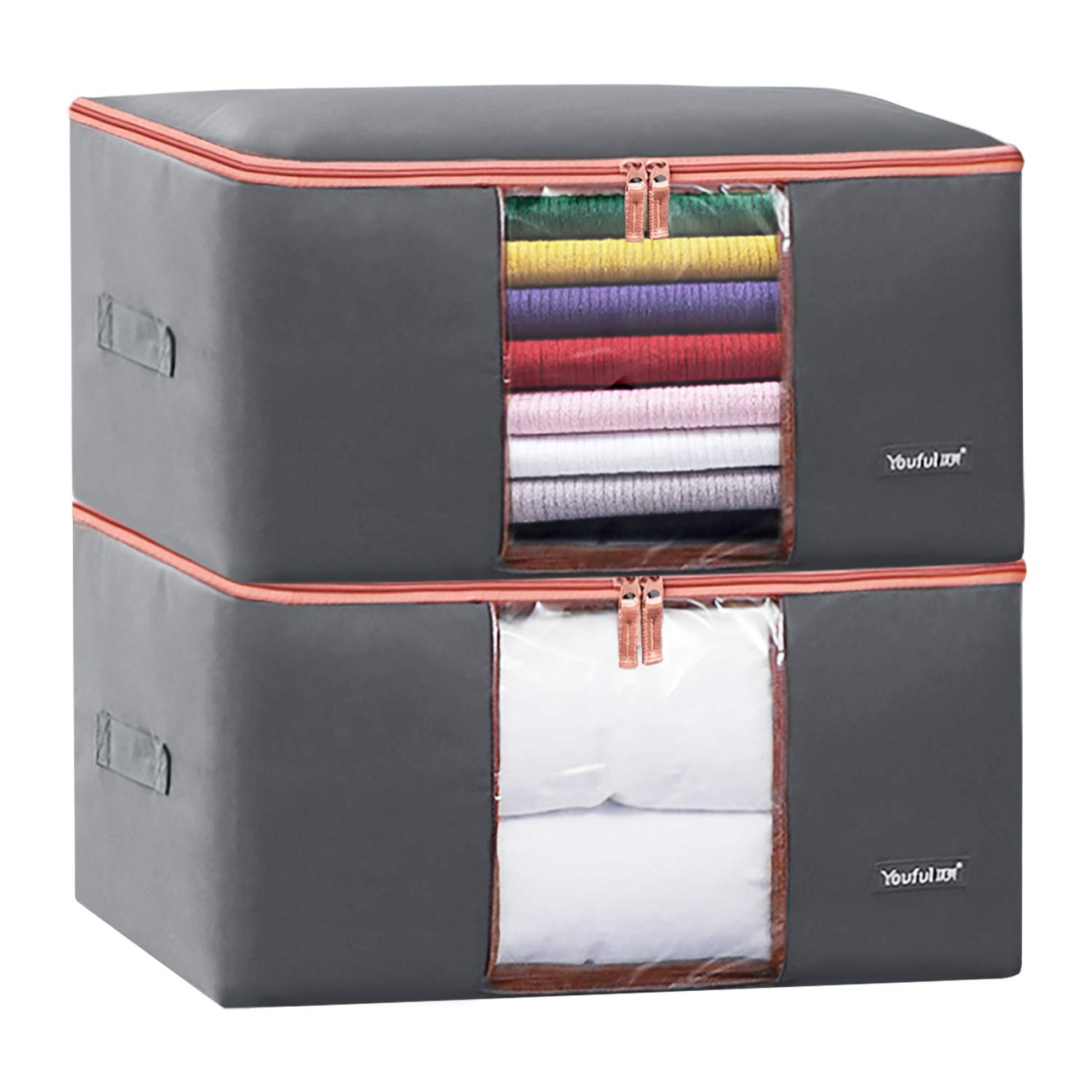 BYG 100L Waterproof Storage Bag for Clothes, Comforters, Bedding & Blankets - Heavy-Duty 600D Fabric with Reinforced Handle - Extra Large Capacity Closet Organizer (Pack of 2, Gray) - Perfect for Seasonal Storage, Travel & Home Organization