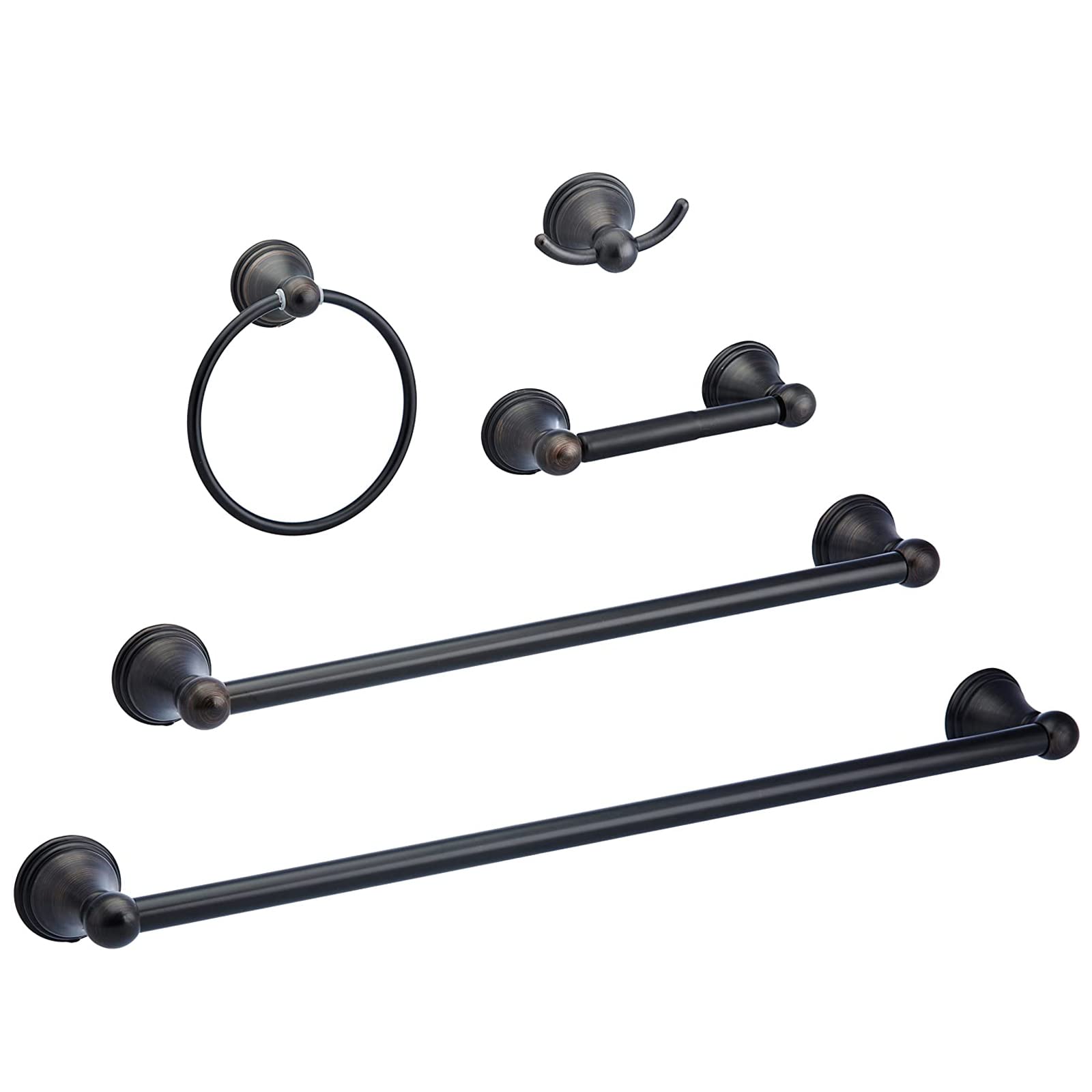 Amazon Basics 5-Piece Modern Bathroom Accessories Set - Oil Rubbed Bronze Towel Holder, Soap Dispenser & More for Stylish Bathroom Organization (Shower, Vanity, Powder Room)