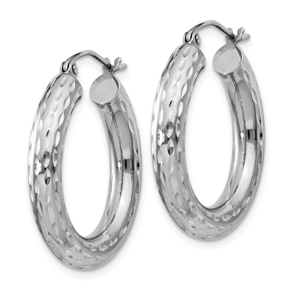 Sterling Silver Rhodium-Plated 4mm Shiny Cut Hoop Earrings for Women - Hypoallergenic Dangle Earrings for Everyday Wear, Party & Gift QE3546