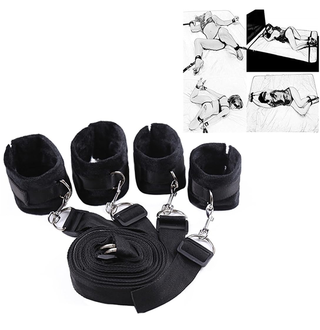 Adjustable Under Bed Restraints Kit - Bondage Straps & Handcuffs for Couples (King/Queen Size) | Sexy Bedroom Toys for Adults | Perfect for Spicing Up Your Love Life & BDSM Play
