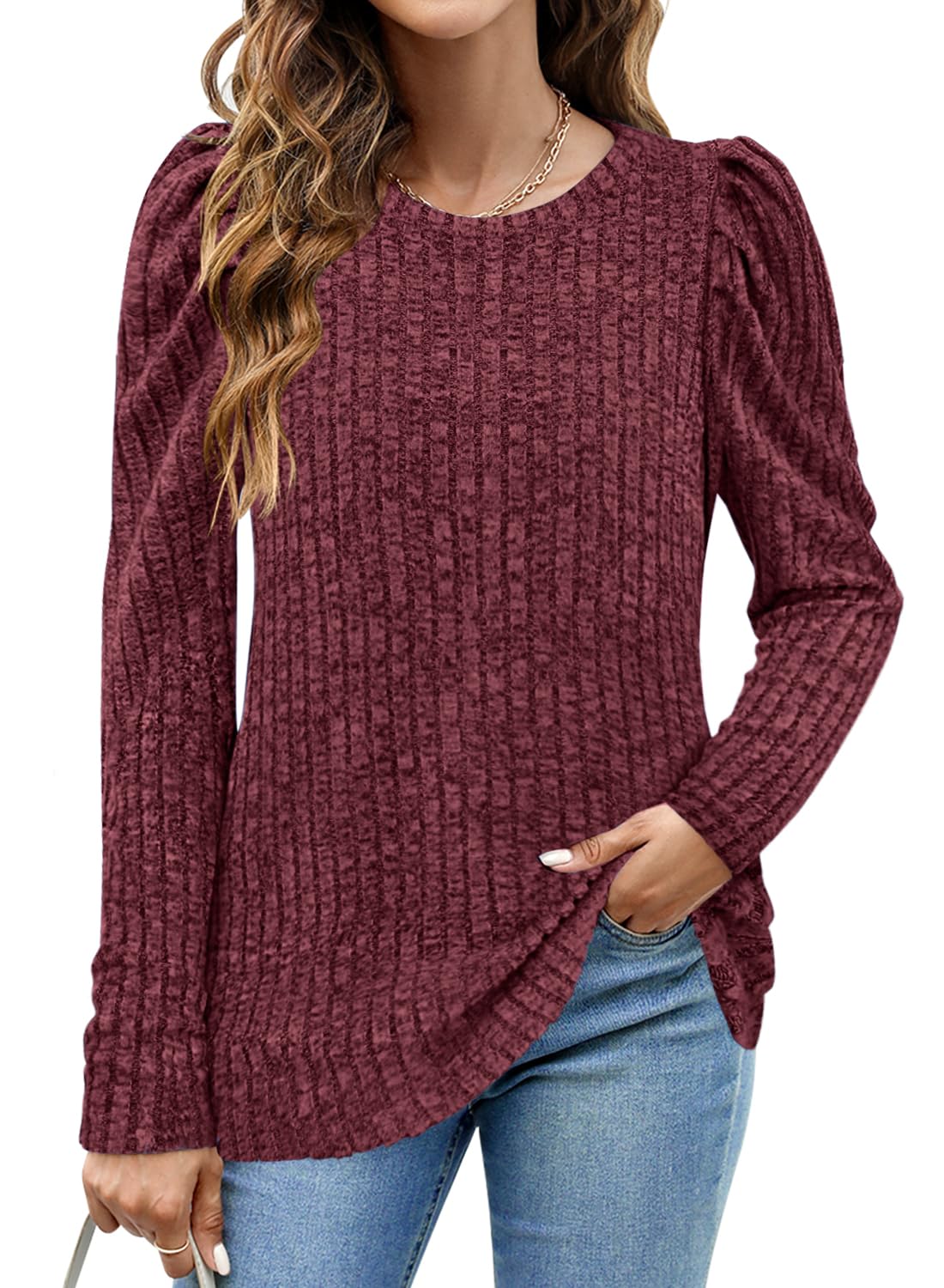 Kikula Women's Long Sleeve Puff Sleeve Tunic Top for Fall - Stylish Blouse to Wear with Leggings | Casual Outfit, Office Wear & Autumn Fashion