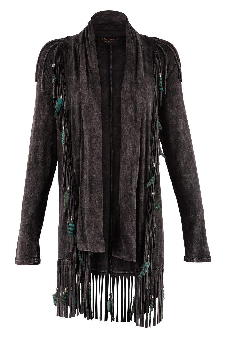 Pat Dahnke Black Fringe Shawl Jacket - Stylish Women's Outerwear for Evening Parties & Boho Fashion