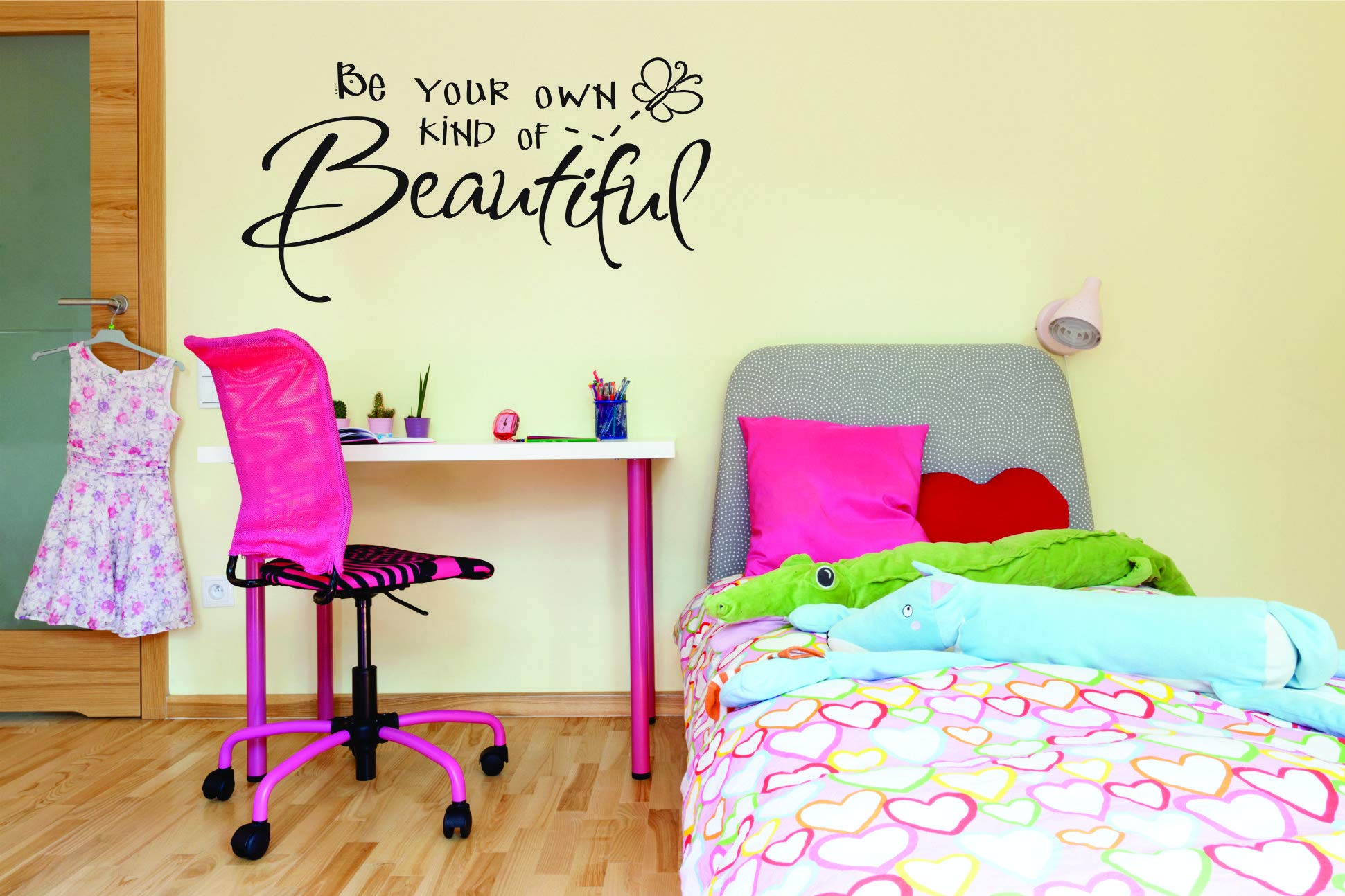 Beautiful Butterfly Wall Decal - Inspirational 'Be Your Own Kind of Beautiful' Quote Vinyl Sticker for Girls' Bedroom Decor (14x20 Inch) - Perfect for Kids' Room, Nursery, and Home Wall Art