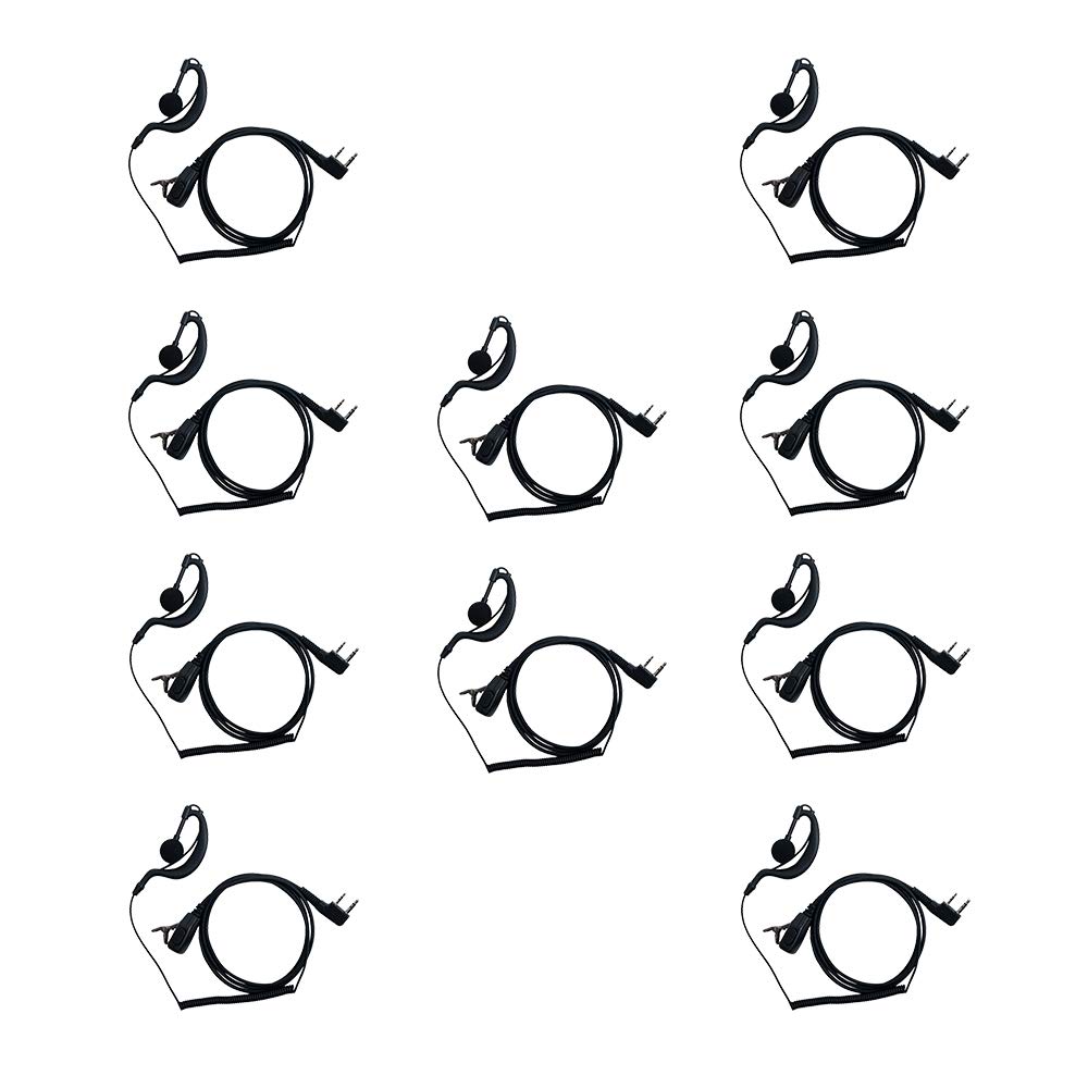 10 Pack Headset for Kenwood Two Way Radio - 2 Pin G Shape Earpiece with Mic & PTT Button - Compatible with Baofeng UV-5R, BF-888S, UV-82 & Kenwood Walkie Talkies - Ideal for Security, Construction & Outdoor Activities