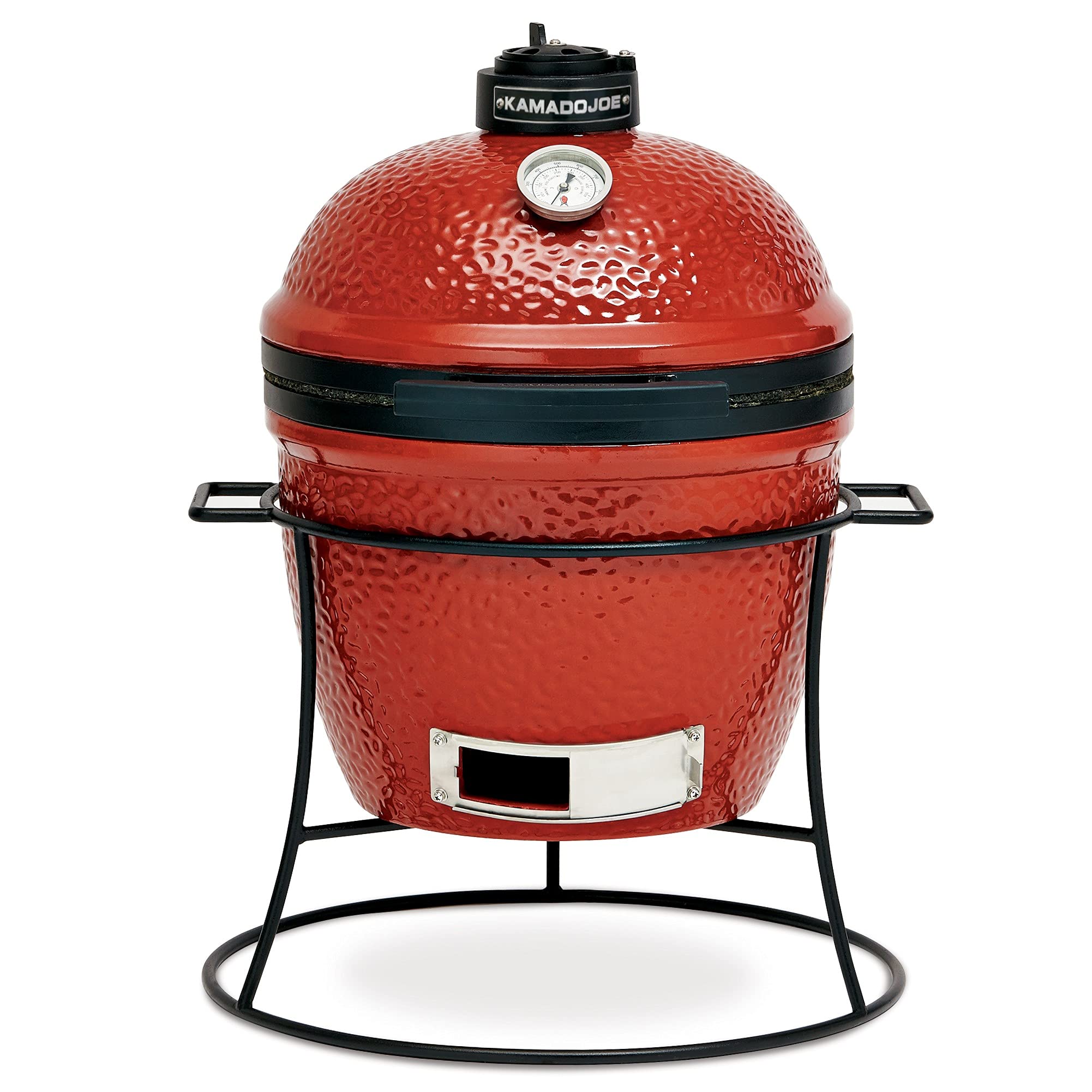 Kamado Joe KJ13RH Joe Jr. 13.5 Inch Portable Charcoal Grill with Cast Iron Cart & Heat Deflectors - Compact Outdoor BBQ Smoker for Camping, Tailgating & Backyard Cooking (Blaze Red)