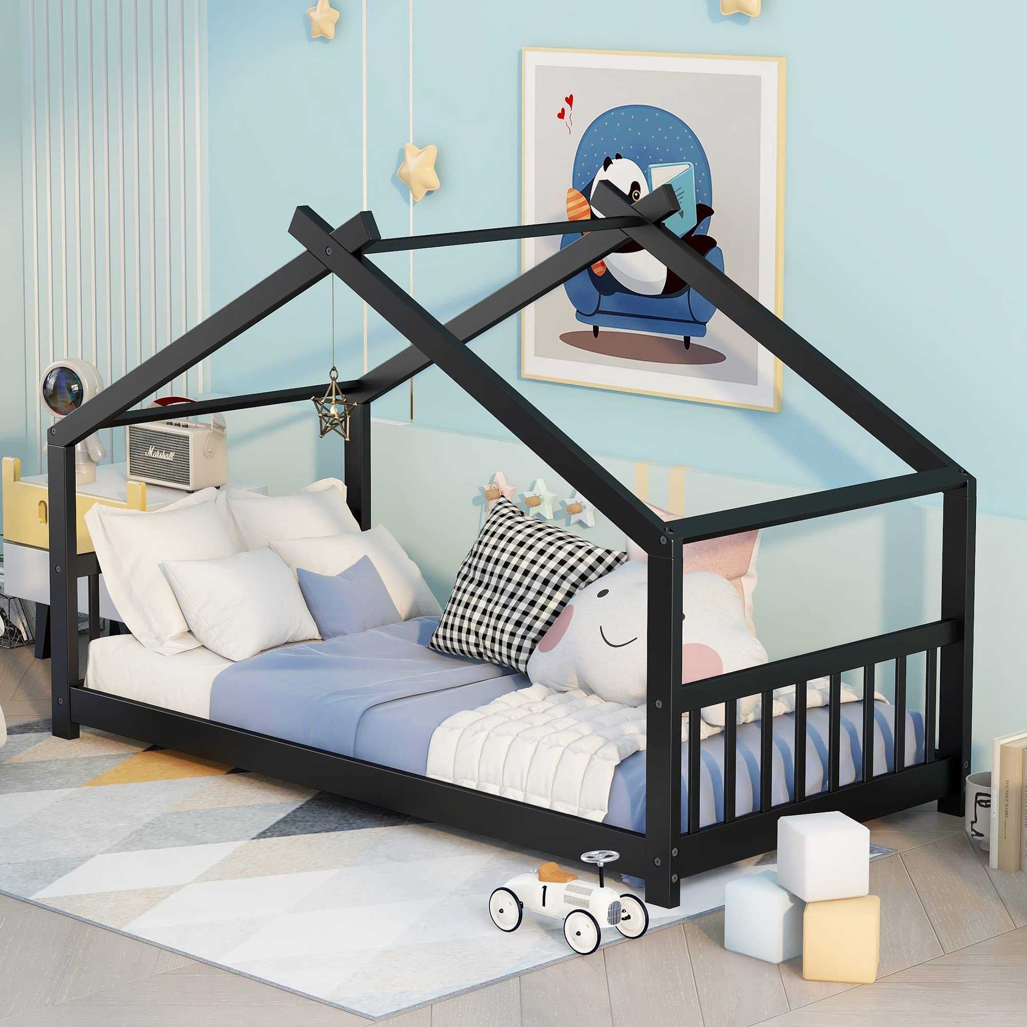 Harper & Bright Designs Twin Size Wooden House Bed for Kids - Montessori Bed Frame with Headboard & Footboard - No Box Spring Needed - Espresso Finish - Perfect for Girls & Boys Bedroom Furniture - Ideal for Montessori Rooms, Playrooms & Cozy Sleep Spaces