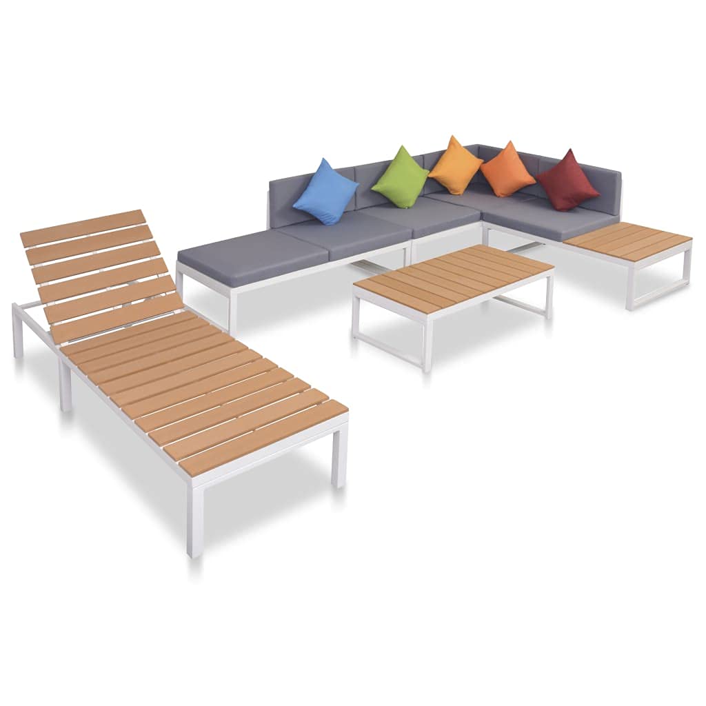 5-Piece Outdoor Sofa Set with Colorful Cushions - Modern WPC & Aluminum Garden Lounge Furniture for Patio, Poolside, and Backyard Relaxation