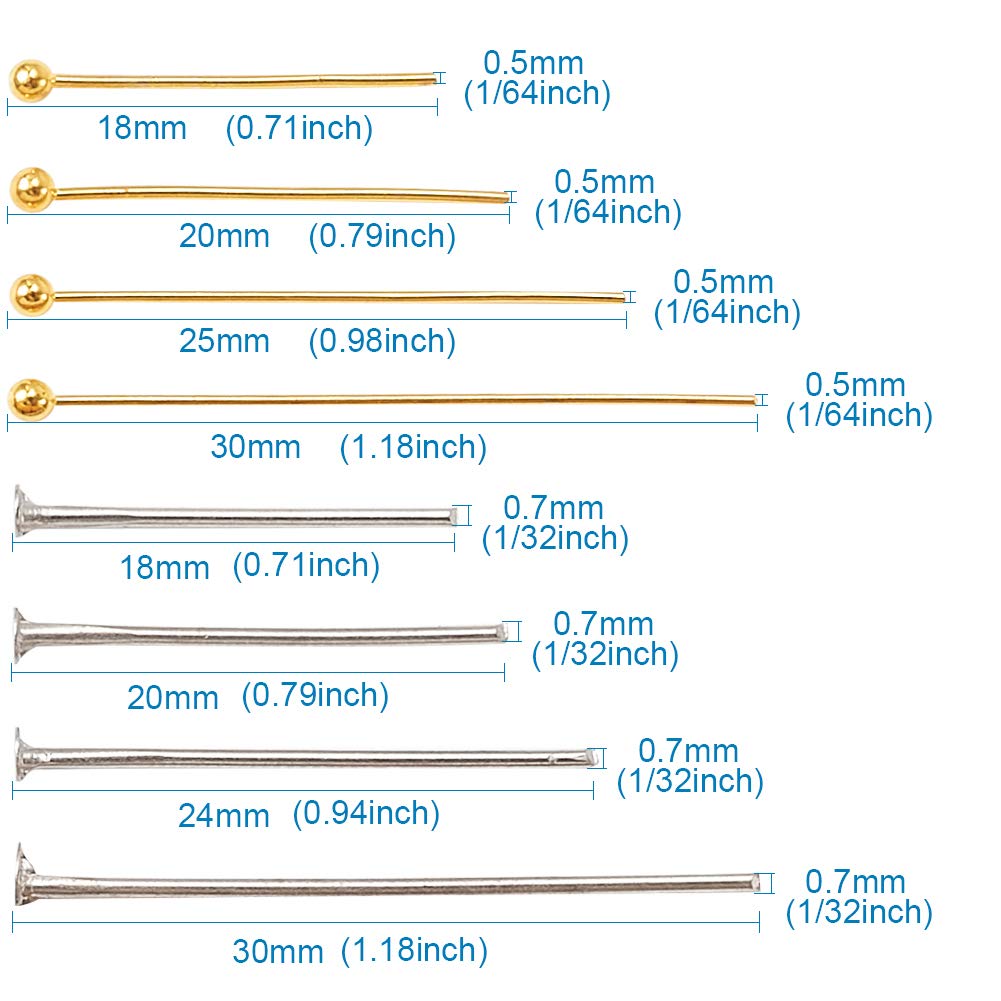 1600Pcs/Box Iron Flat Head Pins & Brass Ball Head Pins Set - Gold & Silver DIY Jewelry Making Needles for Beading, Crafting, Earrings & Necklace Accessories Wholesale - Perfect for Jewelry Designers, Craft Enthusiasts & Small Business Owners