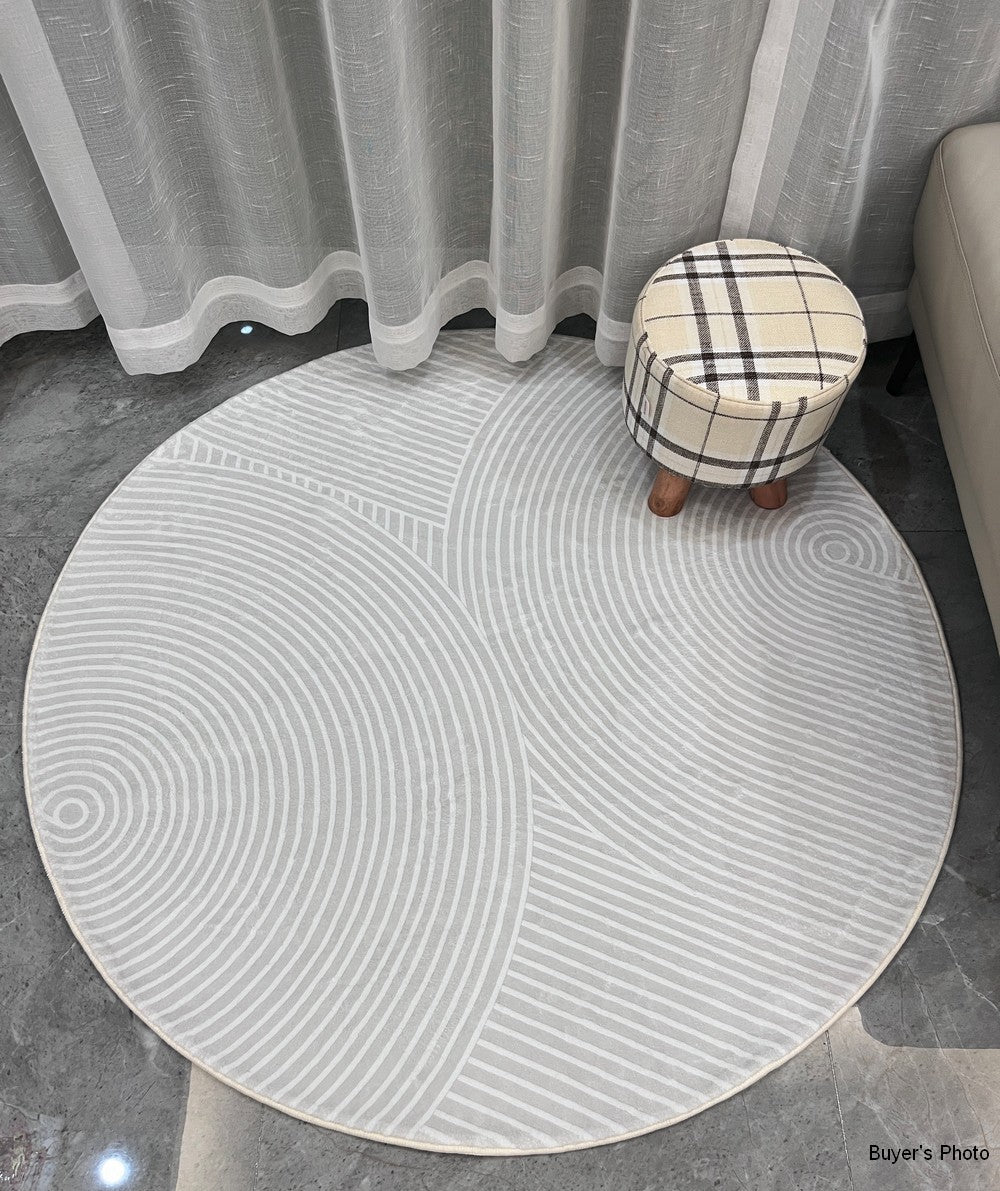 Abstract Contemporary Round Area Rugs - Modern Geometric Non-Slip Circle Rug for Living Room, Dining Room & Bathroom - Soft Boho Decor Carpet for Home Office, Bedroom & Nursery