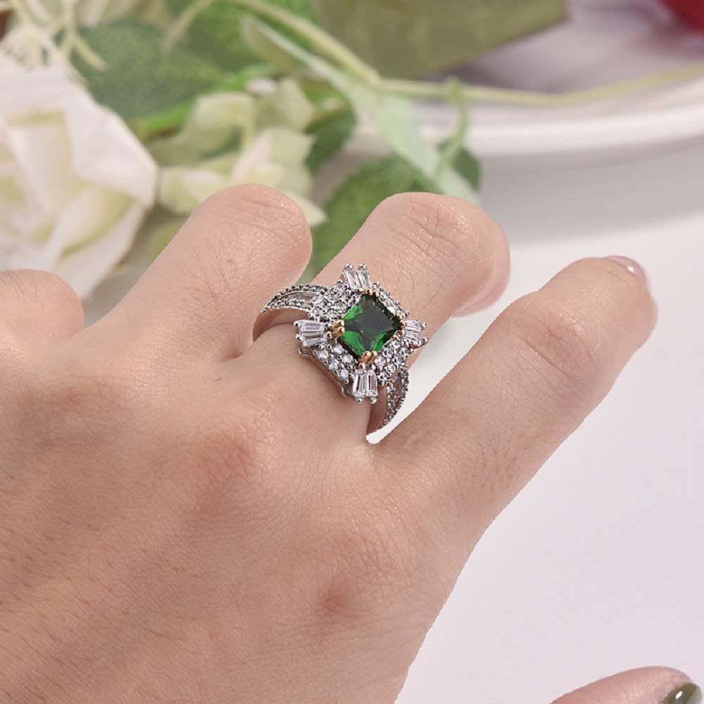 925 Sterling Silver Emerald & CZ Diamond Ring for Women - Elegant Cubic Zirconia Engagement Wedding Anniversary Jewelry Gift (Size 10) | Perfect for Proposals, Bridal Sets & Special Occasions