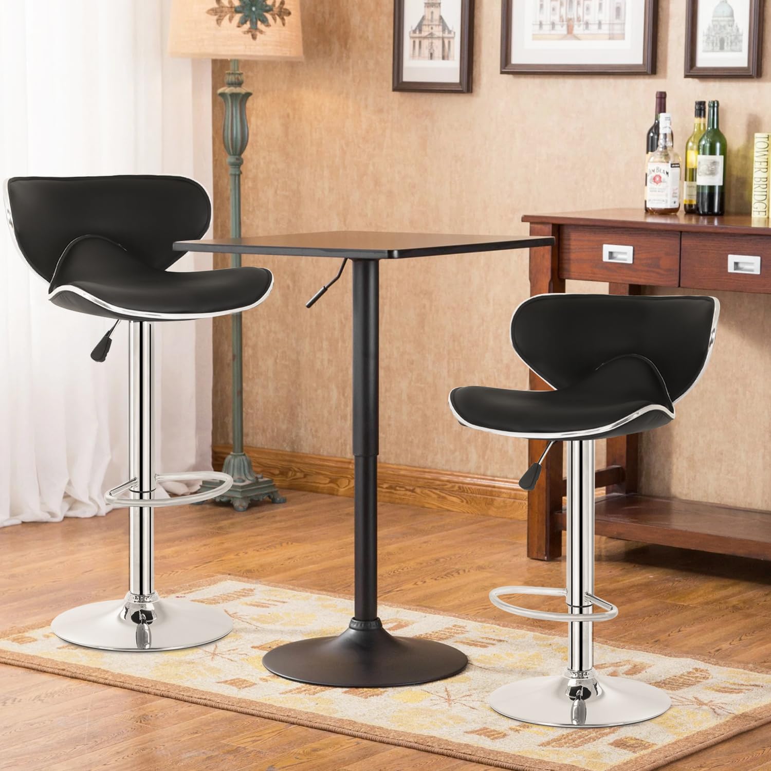 Best Office Bar Stools Set of 2 - Adjustable Height Counter Stools with Back Support, PU Leather Swivel Bar Chairs for Kitchen, Dining & Home Bar - Perfect for Breakfast Nook, Kitchen Island & Entertainment Areas