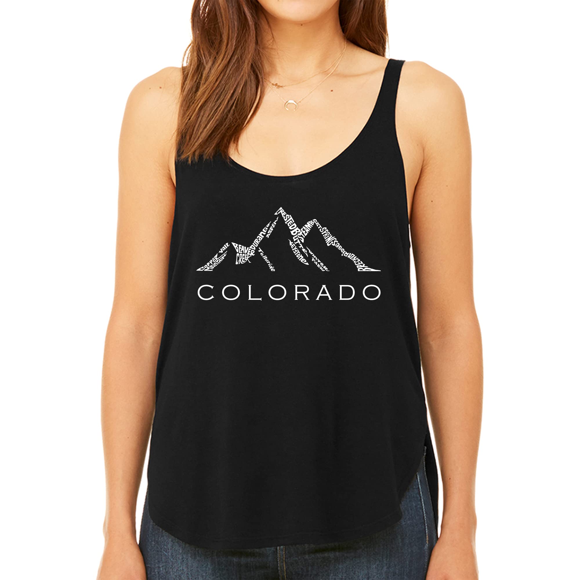 Women's Premium Word Art Flowy Tank Top - Colorado Ski Towns Design | Casual Summer Wear & Vacation Outfit