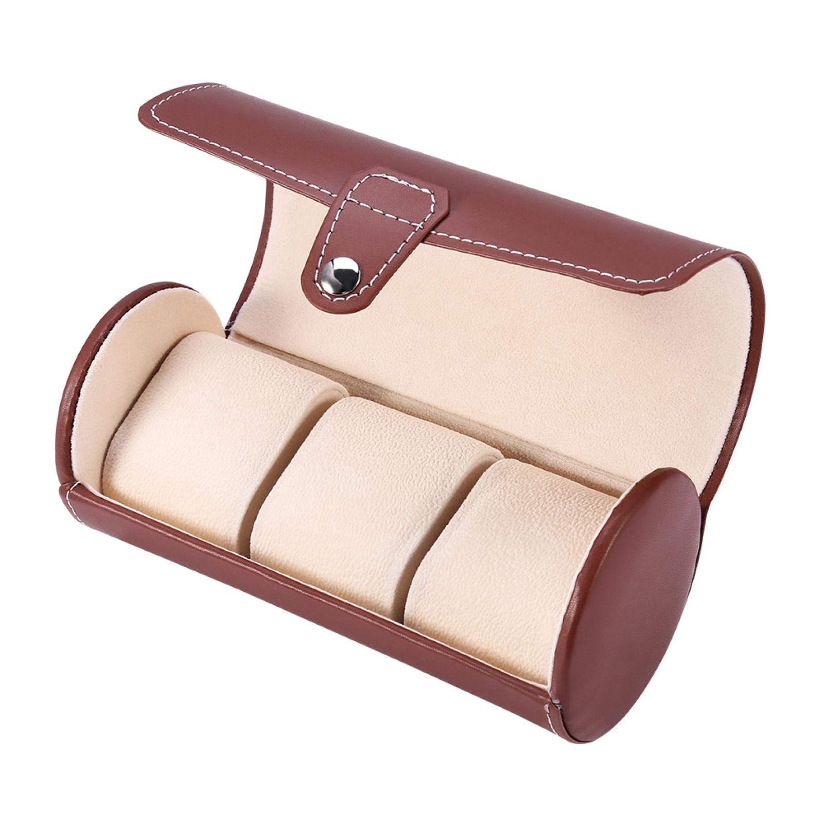 YUYTE 3-Slot Leather Watch Roll Organizer - Premium Brown Leather Wristwatch Display Case & Jewelry Storage Box for Men | Perfect for Travel, Collection Display & Luxury Gift Giving
