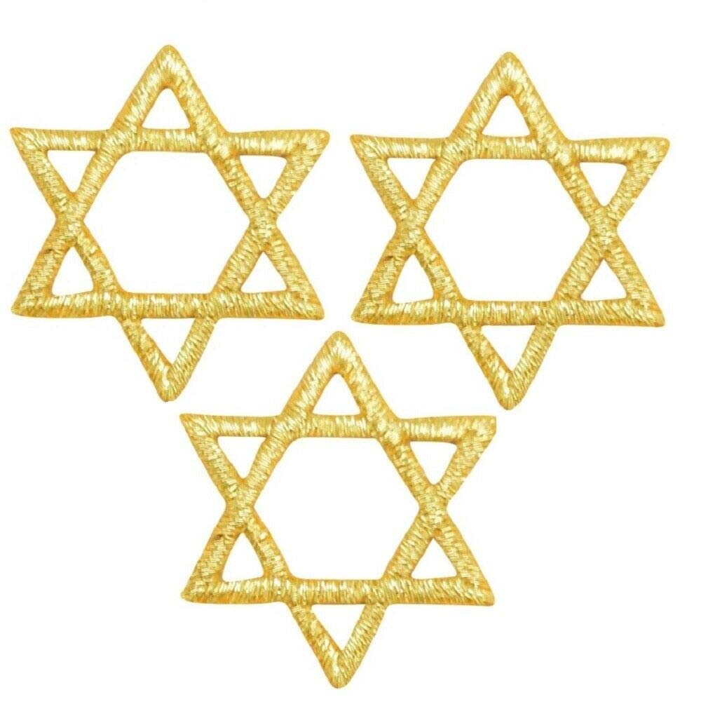 Star of David Iron On Applique Patch - Metallic Gold Hanukkah Jewish Symbol (3-Pack, 1 Inch) for Hats, Shirts, Bags & DIY Crafts - Perfect for Hanukkah Decorations, Jewish Holidays & Personalized Gifts