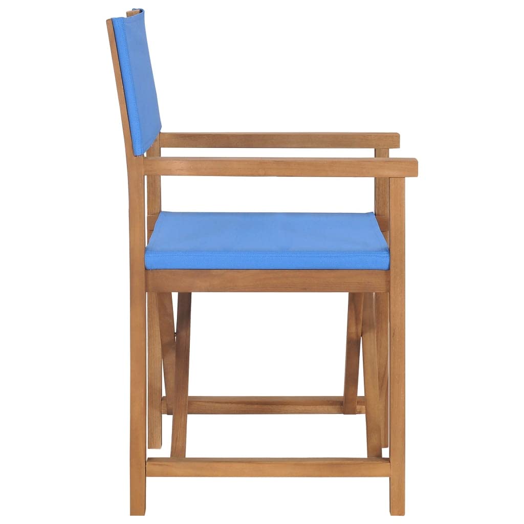 Premium Solid Teak Wood Director's Chair - Blue Modern Folding Chair for Dining Room, Kitchen, Living Room, Garden, Indoor & Outdoor Use - Perfect for Home, Restaurant, Patio and Event Seating