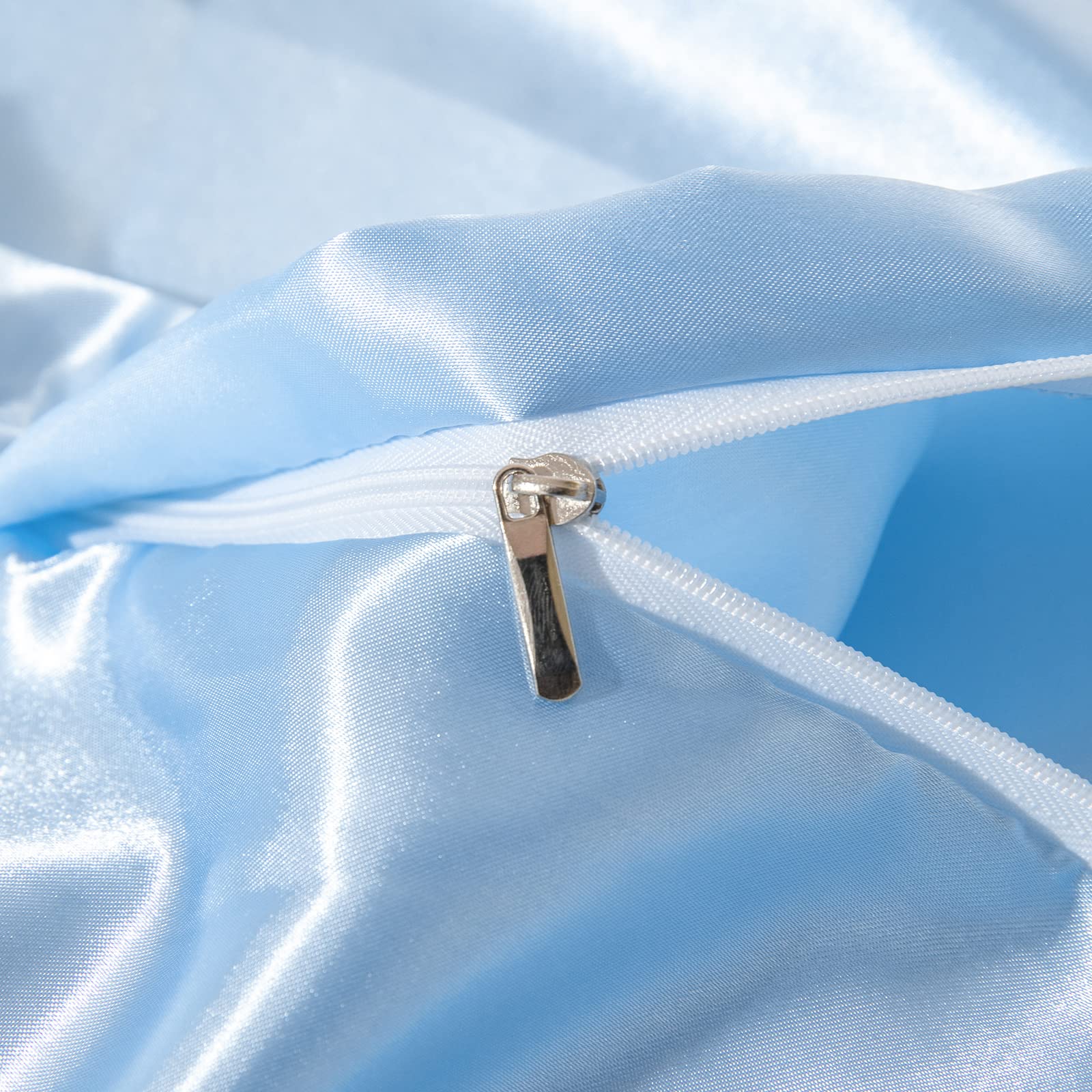 Luxury Satin Duvet Cover Queen Size - Silky Soft Blue Bedding Set with Zipper Closure - 3 Piece Comforter Cover Set (Queen, Blue) for Master Bedroom, Guest Room & Hotel Decor