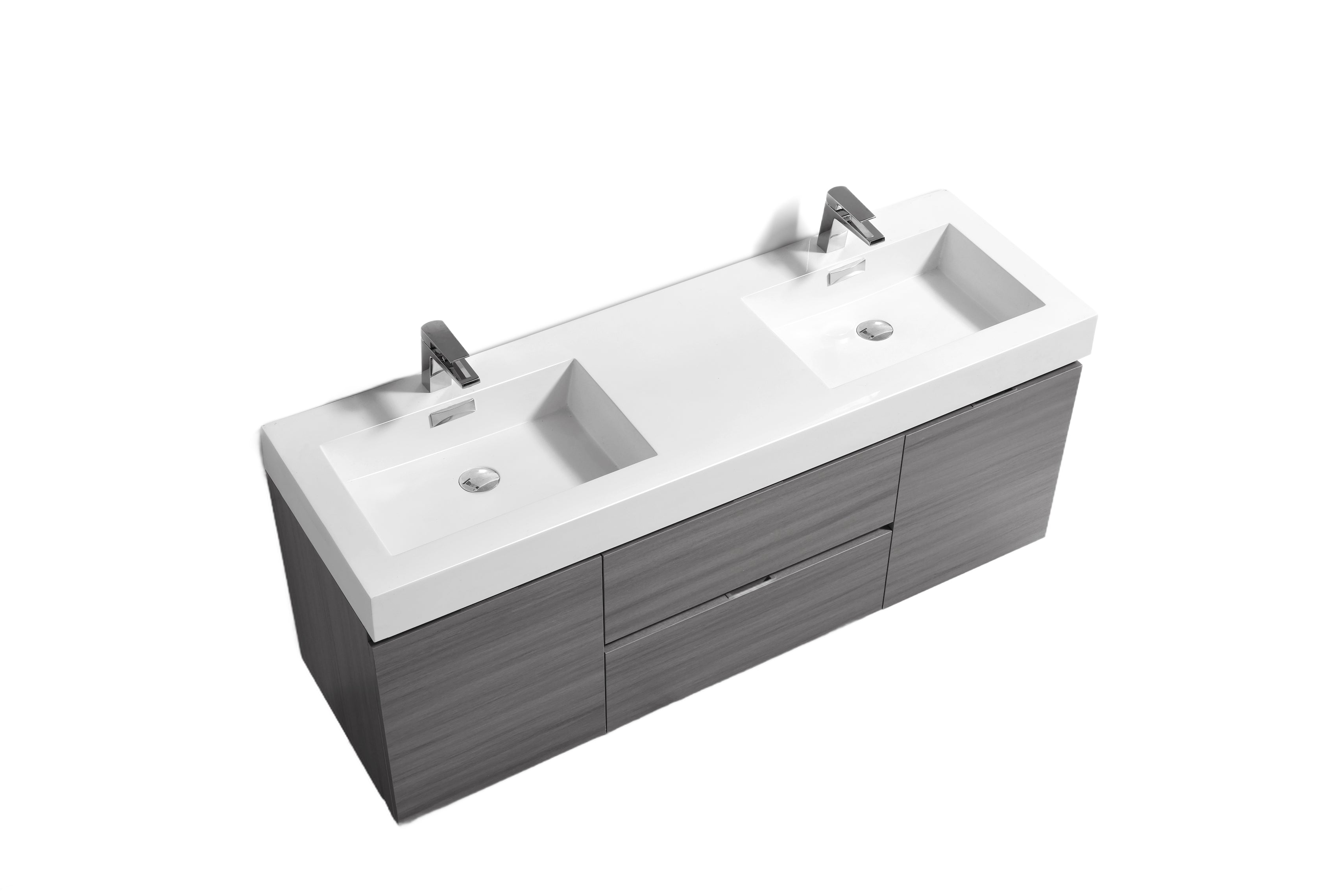 BSL60 Vulcan Ash Grey Double Sink Wall Mount Bathroom Vanity - Modern Space Saving Design for Small Bathrooms & Powder Rooms