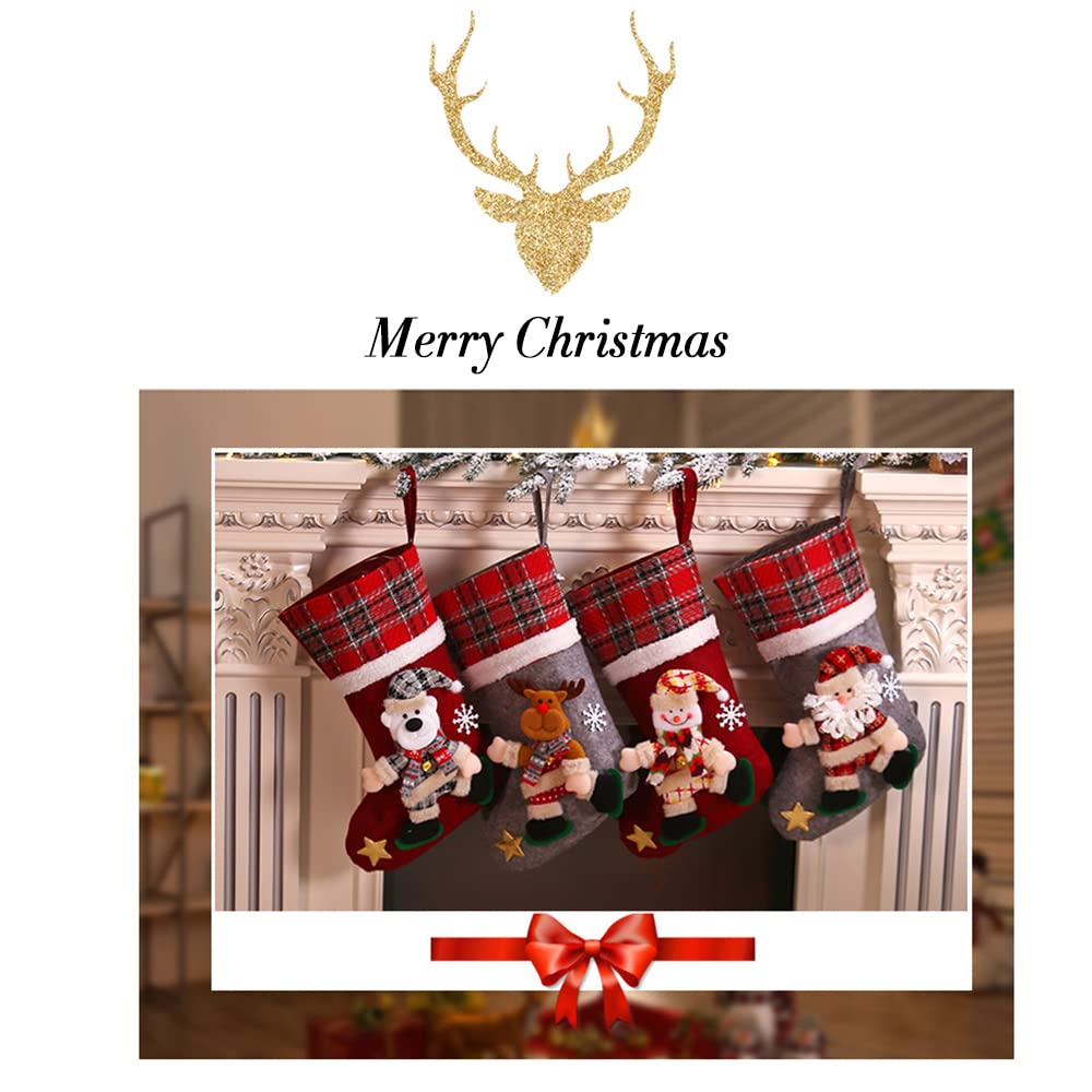 Kavolet 4-Pack Personalized Christmas Stockings - 16 Inch Large Holiday Hanging Socks for Family, Fireplace Decor - Snowflake Santa Snowman Reindeer Design - Perfect for Christmas Party & Home Decoration