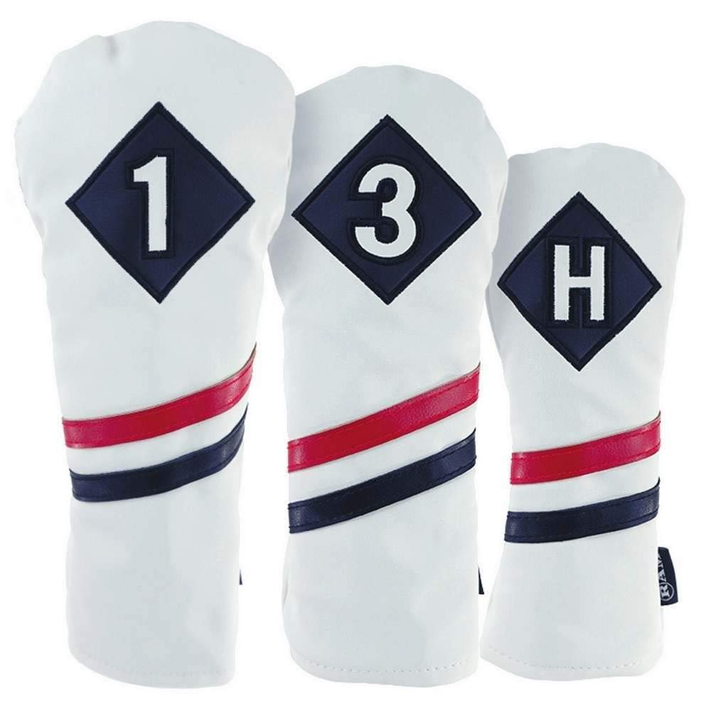 Ram Golf Premium Vintage Style PU Leather Headcovers - Retro White for Irons, Woods, and Drivers - Perfect for Classic Golf Enthusiasts and On-Course Style
