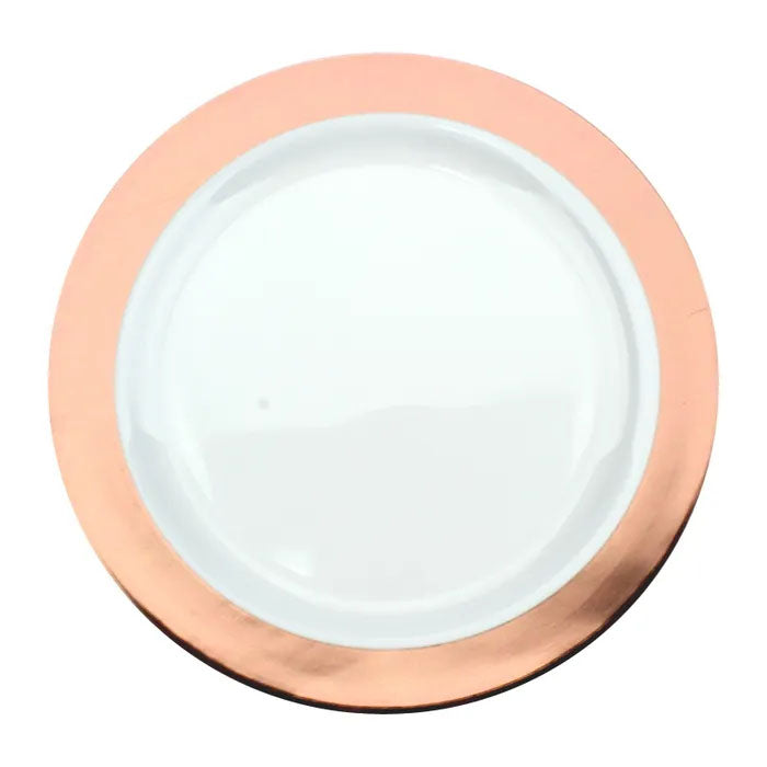 Rose Gold Trim 7-Piece Dinner Plate Set (6 Pack) - Elegant Tableware for Dinner Parties, Weddings & Home Decor