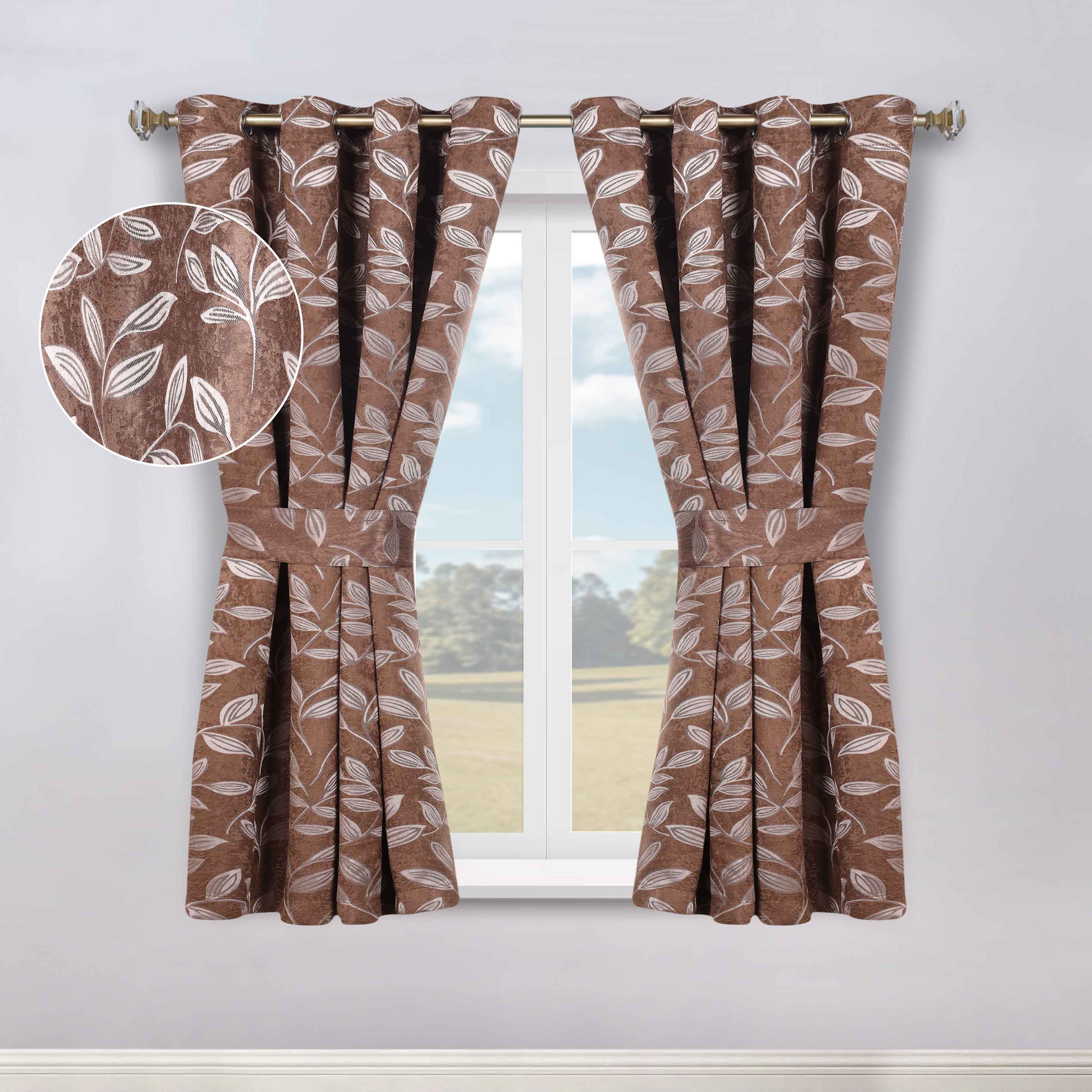 Blackout Curtains for Bedroom - Set of 2 Panels, 100% Room Darkening Thermal Insulated Drapes with Leaves Pattern - Perfect for Nursery, Home Theater & Light Sleepers