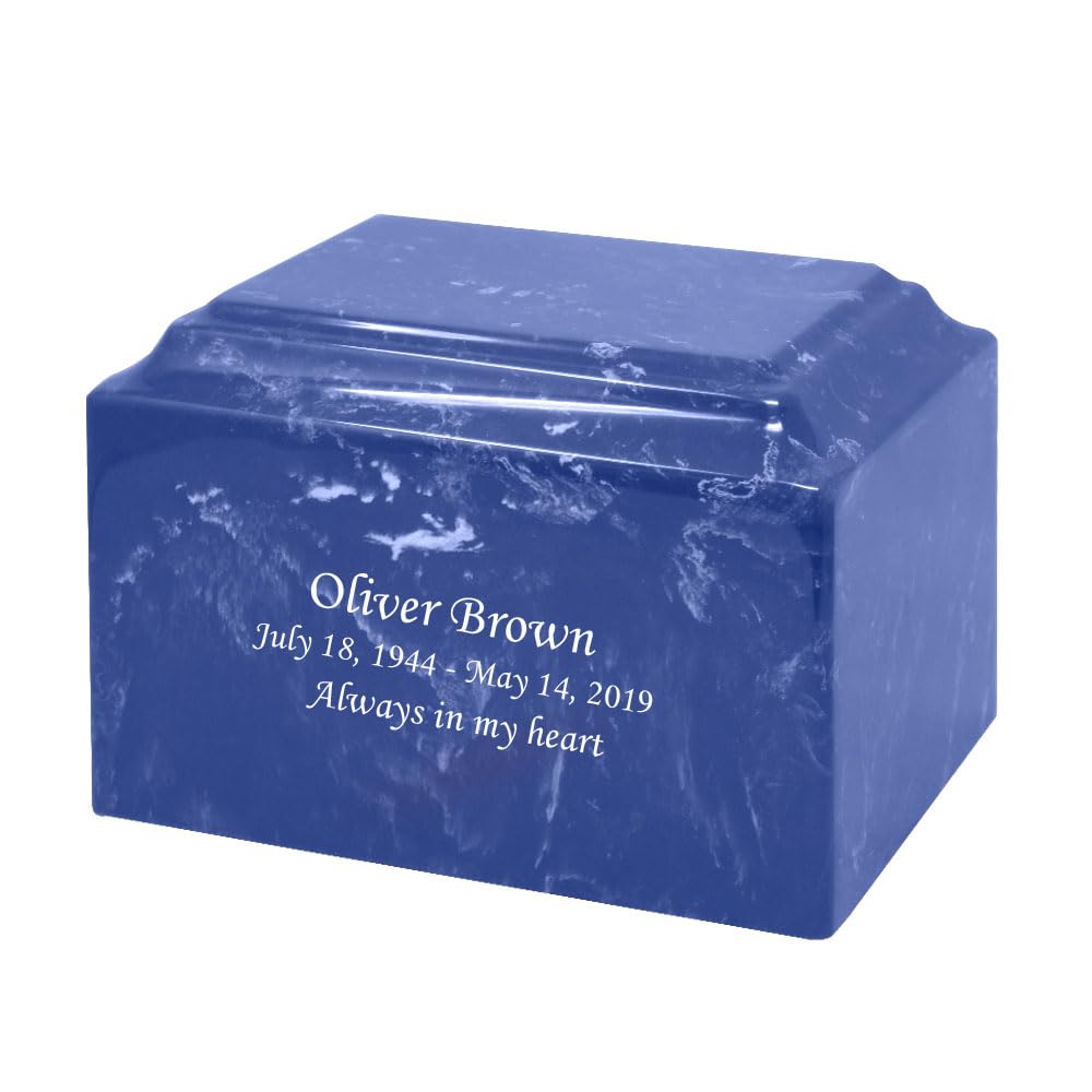 Trinityurns Classic Cultured Marble Cremation Urn for Human Ashes - Large Adult Size, Affordable Memorial Urn for Burial or Home Display (Cobalt Blue) | Perfect for Funeral Services, Cemetery Plots & Family Keepsakes