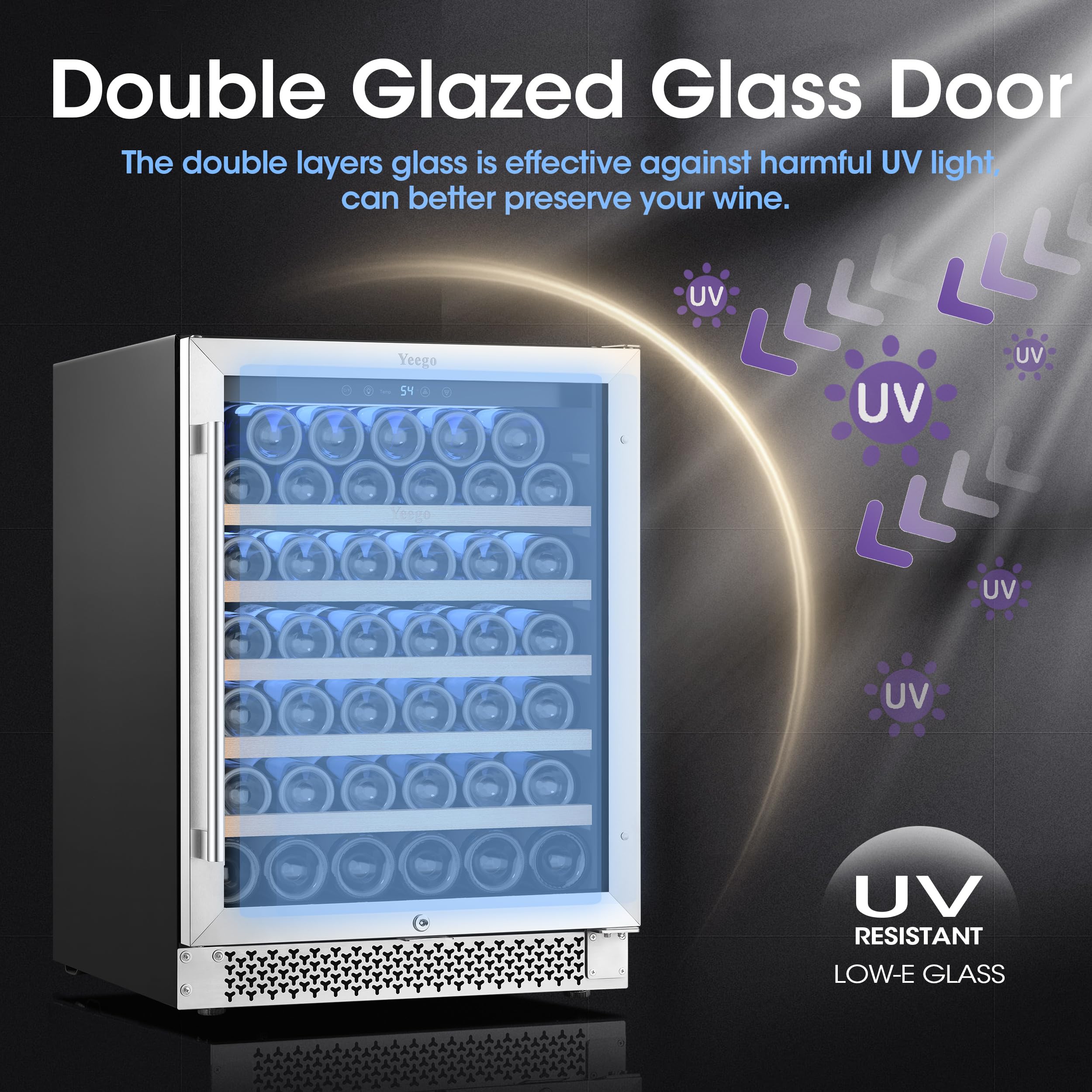 24 Inch Wine Cooler Refrigerator - 52 Bottle Capacity, Upgraded Compressor for Consistent Temperature, Low Noise & Fast Cooling, No Fog Design - Perfect for Home Bars, Restaurants, and Wine Cellars