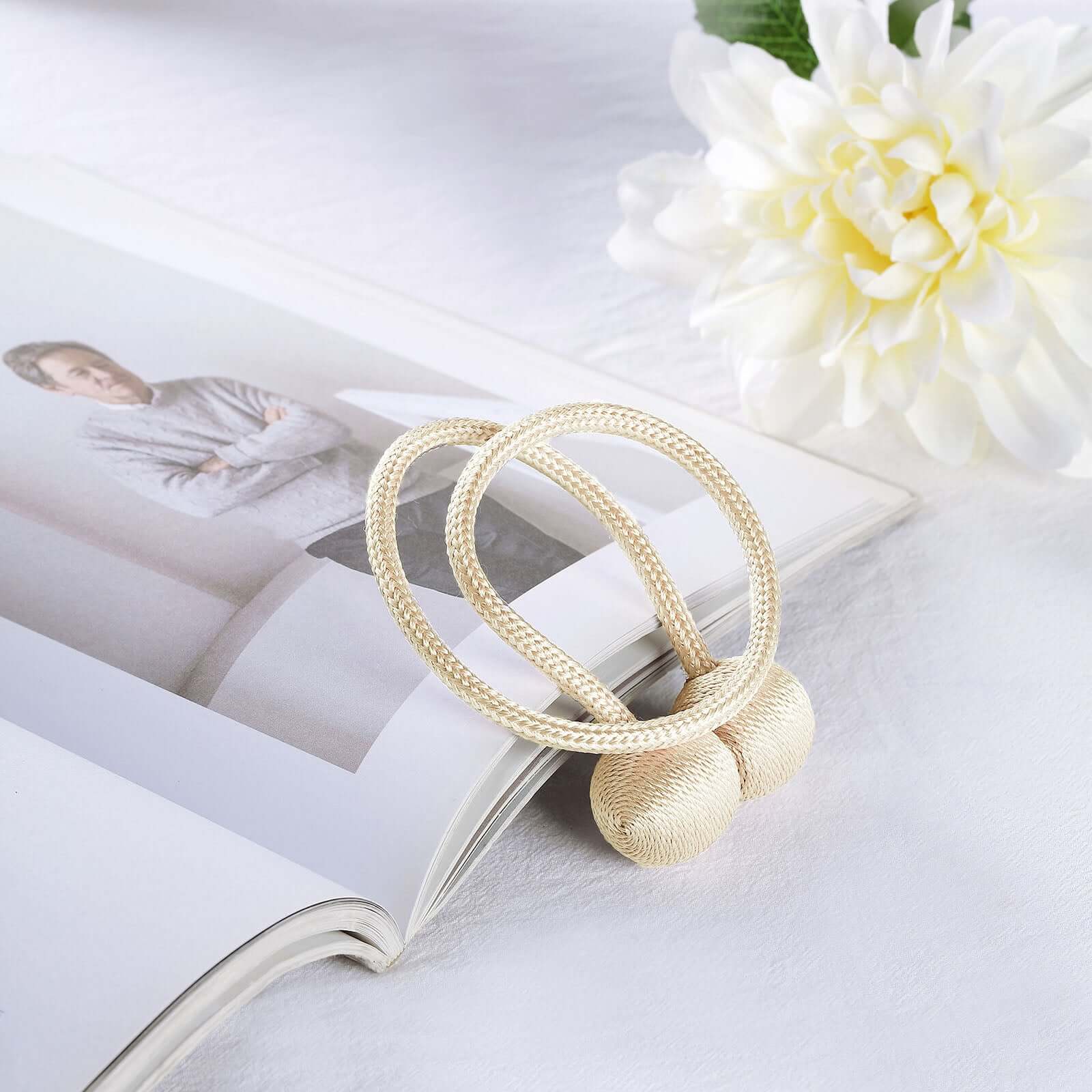 2 Pack Champagne Magnetic Curtain Tie Backs - Elegant Window Drapes & Backdrop Holders for Home Decor, Wedding, and Photography Backdrops