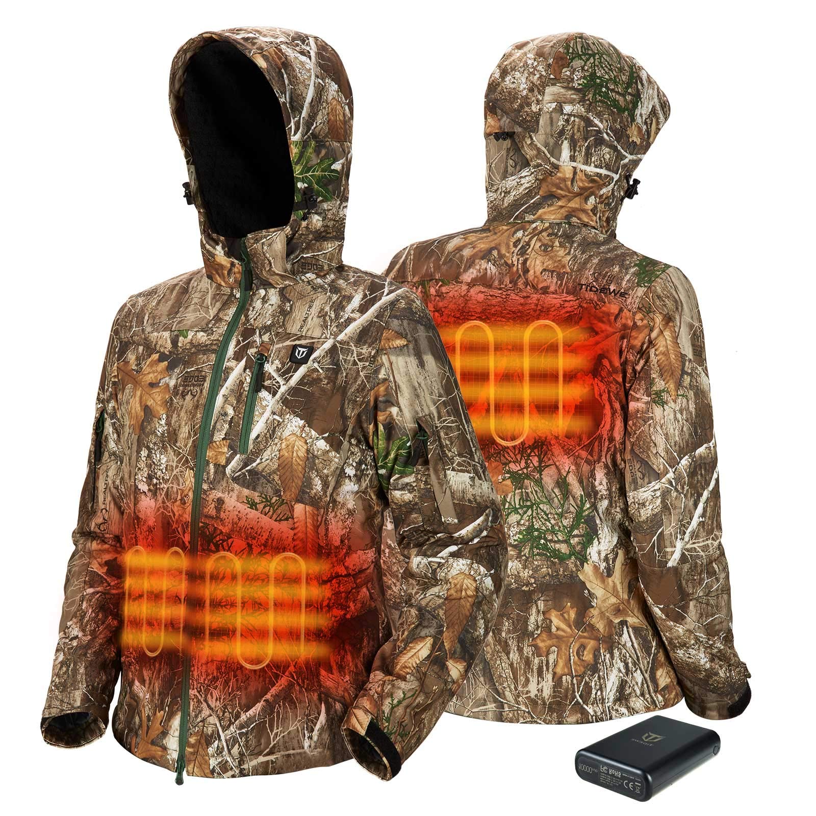 TIDEWE Women's Heated Jacket with Rechargeable Battery Pack - Black, Pink, Camouflage (Sizes S-XXL) | Winter Warmth for Outdoor Activities, Hunting, Skiing & Cold Weather Commutes