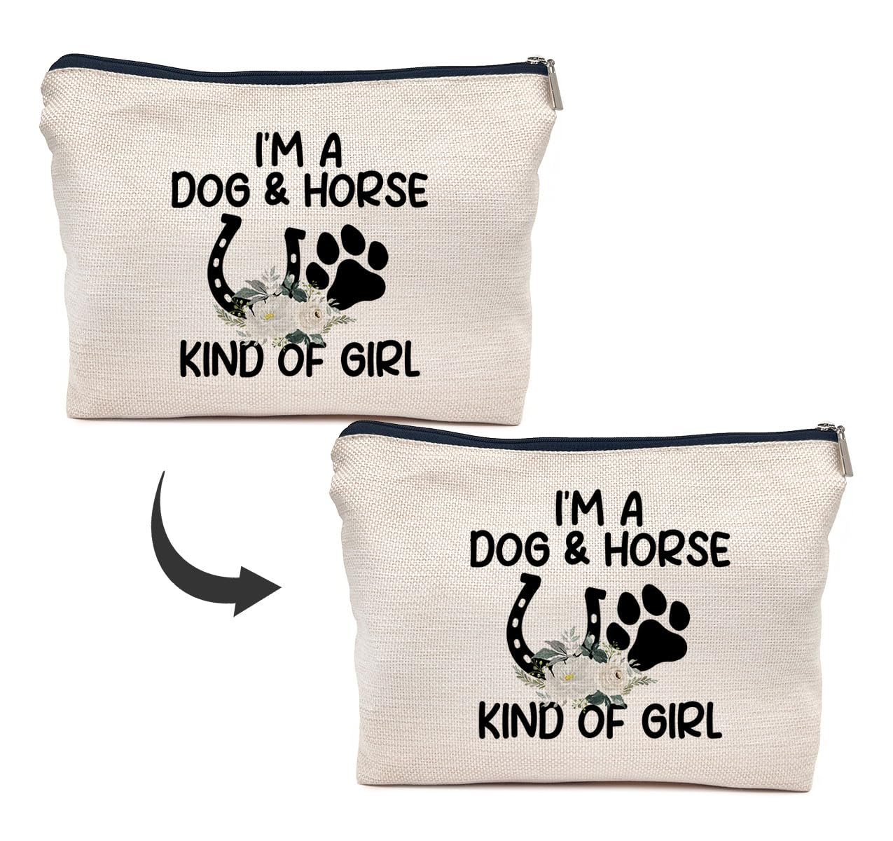 Premium Horse & Dog Themed Makeup Bag with Zipper - Perfect Gift for Dog Lovers & Horse Enthusiasts - Travel Toiletry Pouch for Women - 'I'm a Dog Horse Kind of Girl' Design - Ideal for Travel, Gym & Daily Use