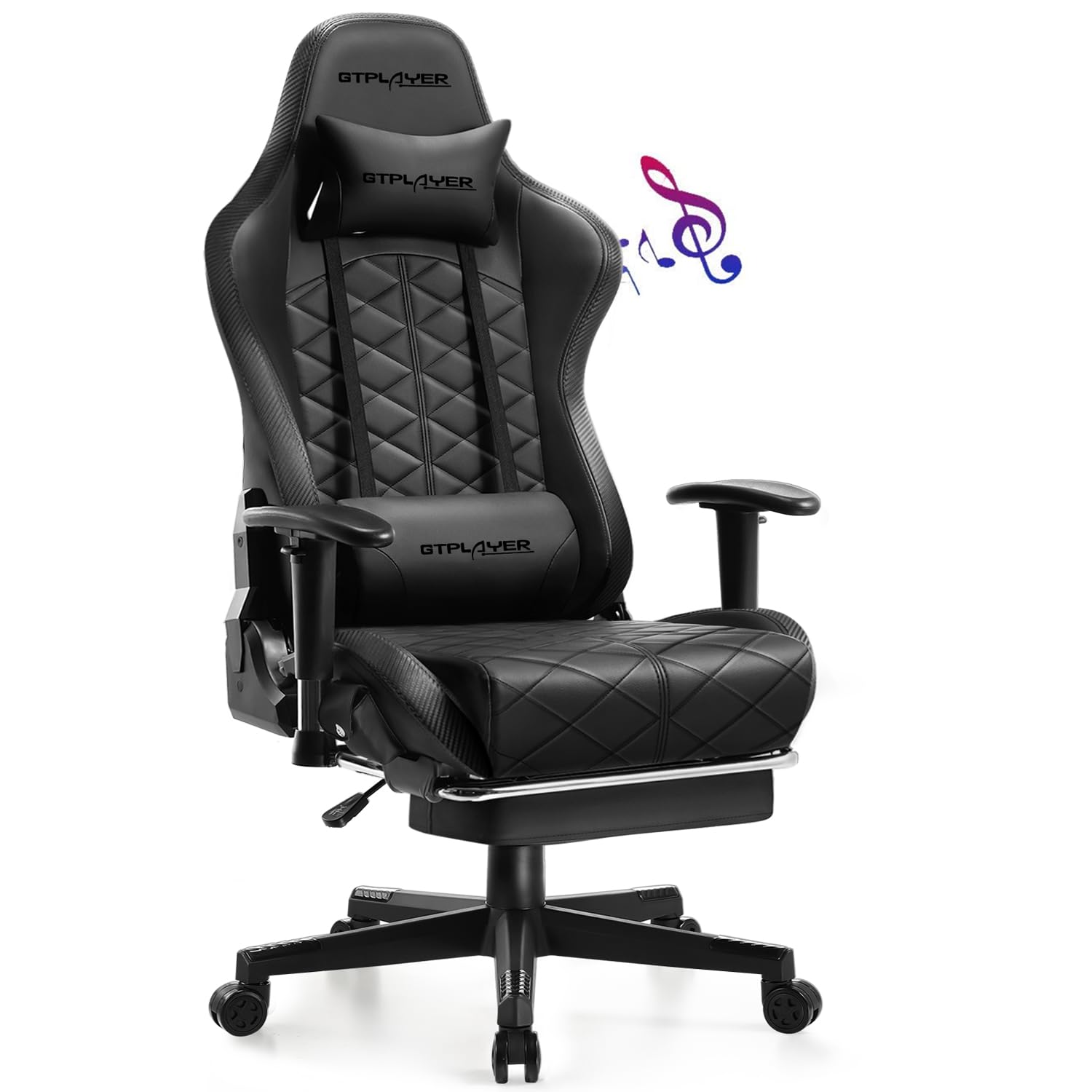 GTPLAYER Ergonomic Gaming Chair with Bluetooth Speakers - High Back Office Computer Desk Chair with Lumbar Support & Footrest - 330LBS Weight Capacity (Black) - Perfect for PC Gaming, Home Office & Streaming Setup
