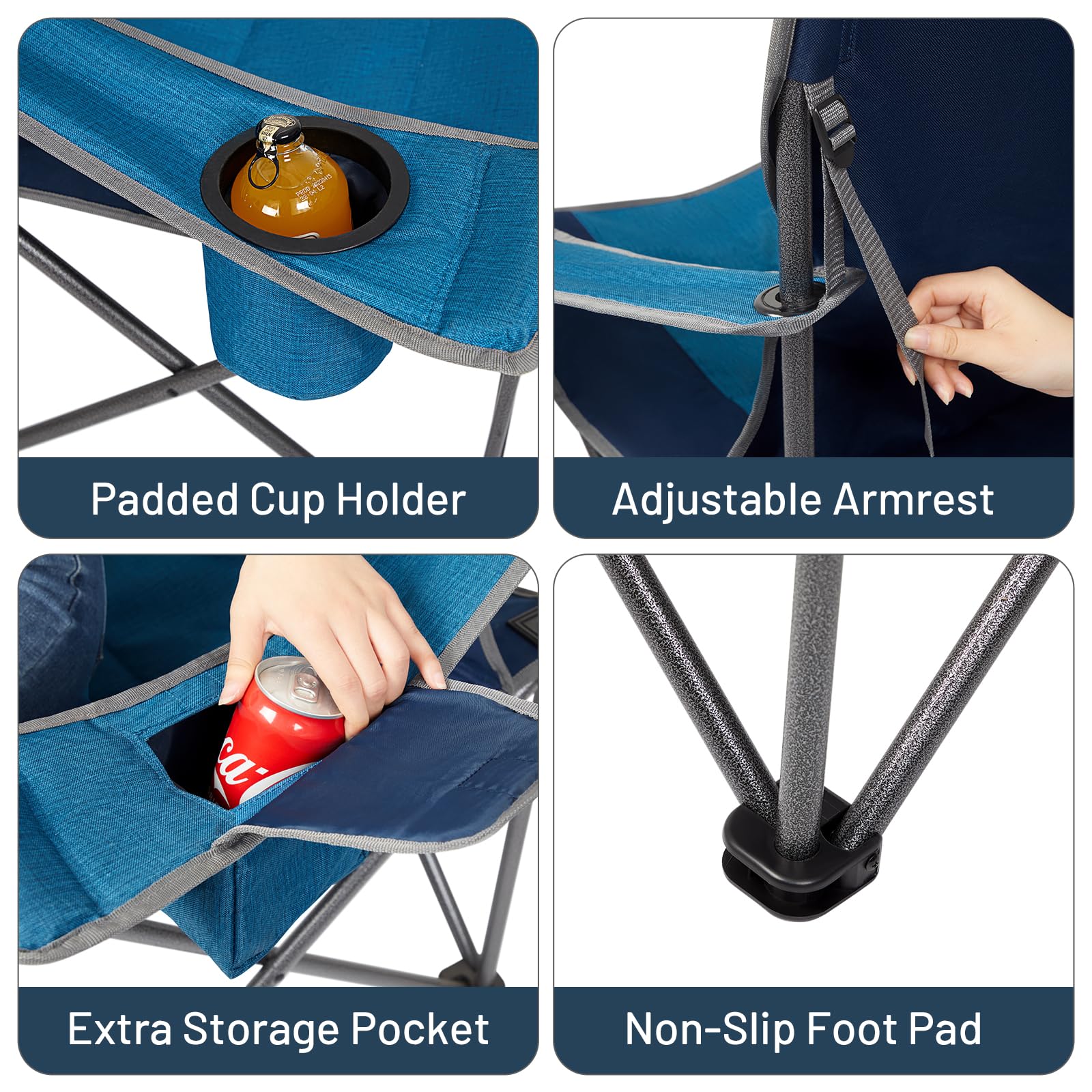 Heavy Duty Oversized Folding Camping Chair for Adults - 550 LBS Weight Capacity with Cup Holder & Side Pocket - Durable Portable Outdoor Chair for Camping, Beach, Picnic, Lawn, Backyard, Tailgating & Outdoor Events (Blue)