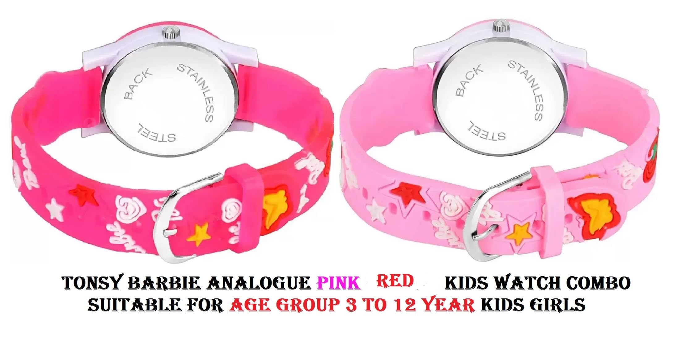TONSY Girls Barbie Combo Watch Set - Pink & Red Digital Watch for Kids - Perfect for Birthday Gifts, School, and Playtime