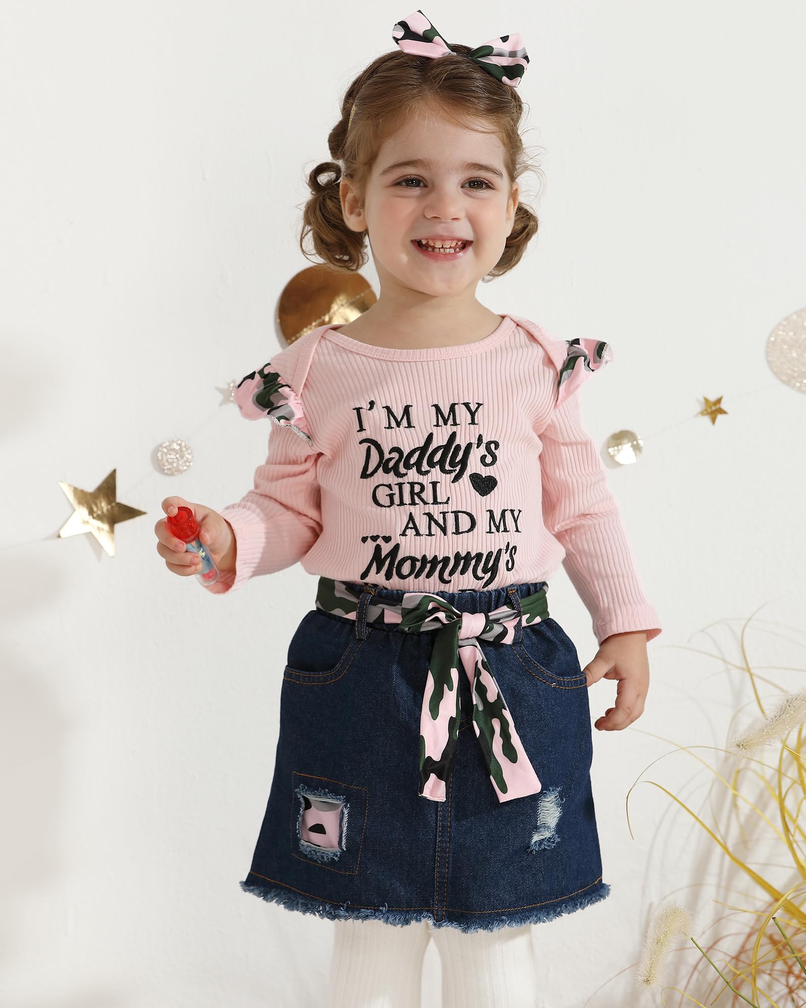 Kucnuzki Baby Girl Clothes - Newborn Denim Romper & Skirt Set with Long Sleeves | Cute Infant Outfit for Girls | Perfect for Photoshoots, Parties & Daily Wear