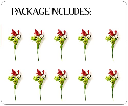 Artificial Mogra Hair Pins - Round Small Flower Hair Accessories for Women & Girls (Red, Pack of 10) | Bridal Wedding Hairpins, Juda Pins for Parties & Special Occasions