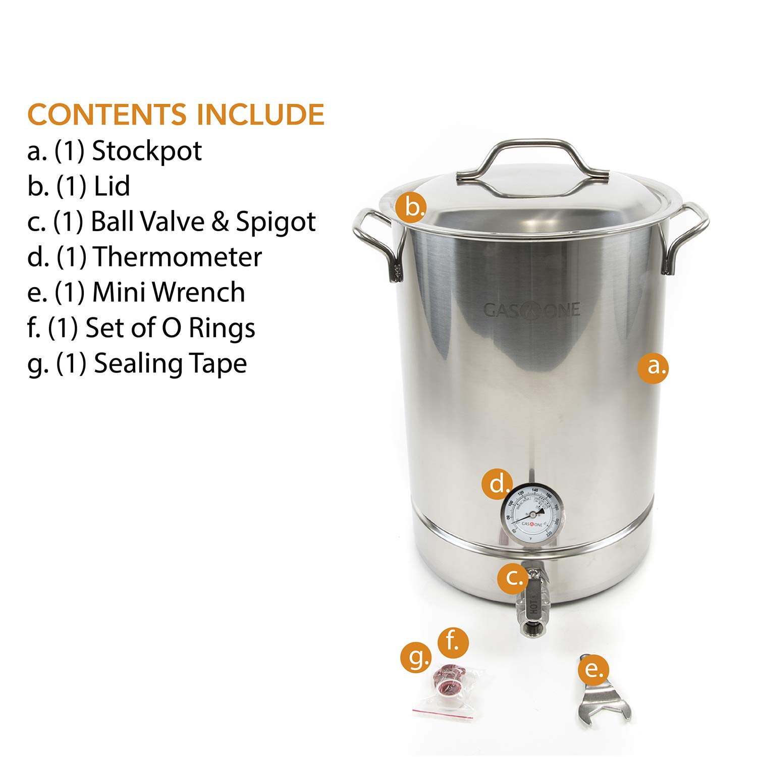 GasOne 16 Gallon Stainless Steel Home Brew Kettle Pot with Tri-Ply Bottom - Pre-Drilled 4-Piece Set (64 Quart) Includes Stainless Steel Lid, Ball Valve, Thermometer & Spigot - Perfect for Beer Brewing, Wort Boiling & Homebrewing Supplies - Ideal for Home Brewers & Craft Beer Enthusiasts