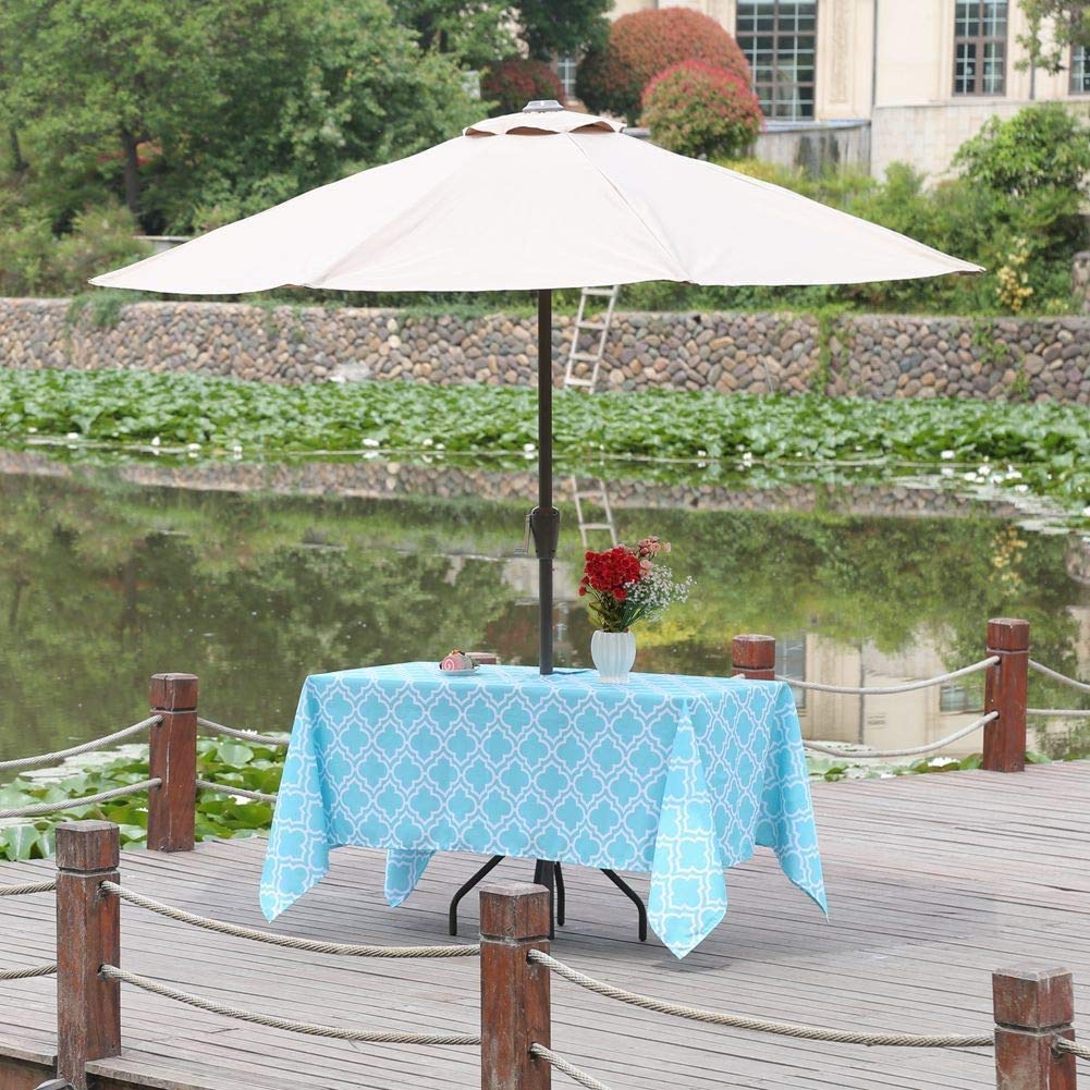 Waterproof Outdoor Tablecloth with Umbrella Hole - Spillproof Rectangle Picnic Table Cover for Patio, Camping, Spring & Summer - Aqua Blue (52x70 Inches) - Perfect for BBQs, Garden Parties & Beach Outings