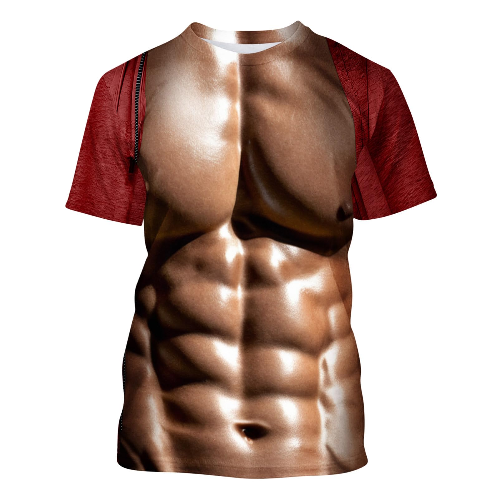 Funny Fake Abs 3D Muscle Printed T-Shirt for Men - Novelty Graphic Tee Shirt, Summer Short Sleeve Comfortable Cotton Top - Perfect for Gym, Workout, Parties & Casual Wear