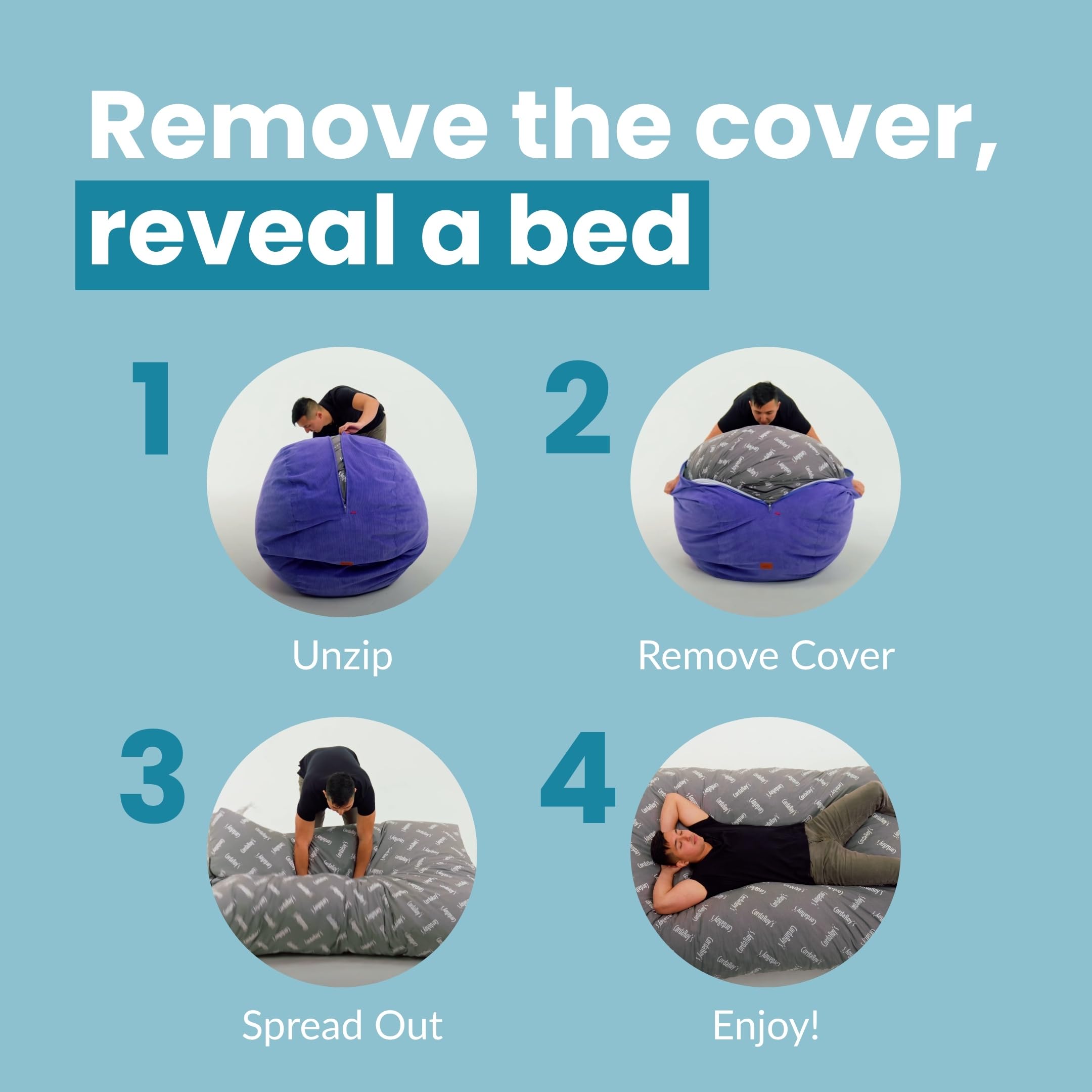 CordaRoy's King Size Chenille Bean Bag Chair Cover Only (Bean Bag Sold Separately) - Soft Charcoal Gray Fabric Replacement - Perfect for Living Rooms, Game Rooms & Dorm Lounging