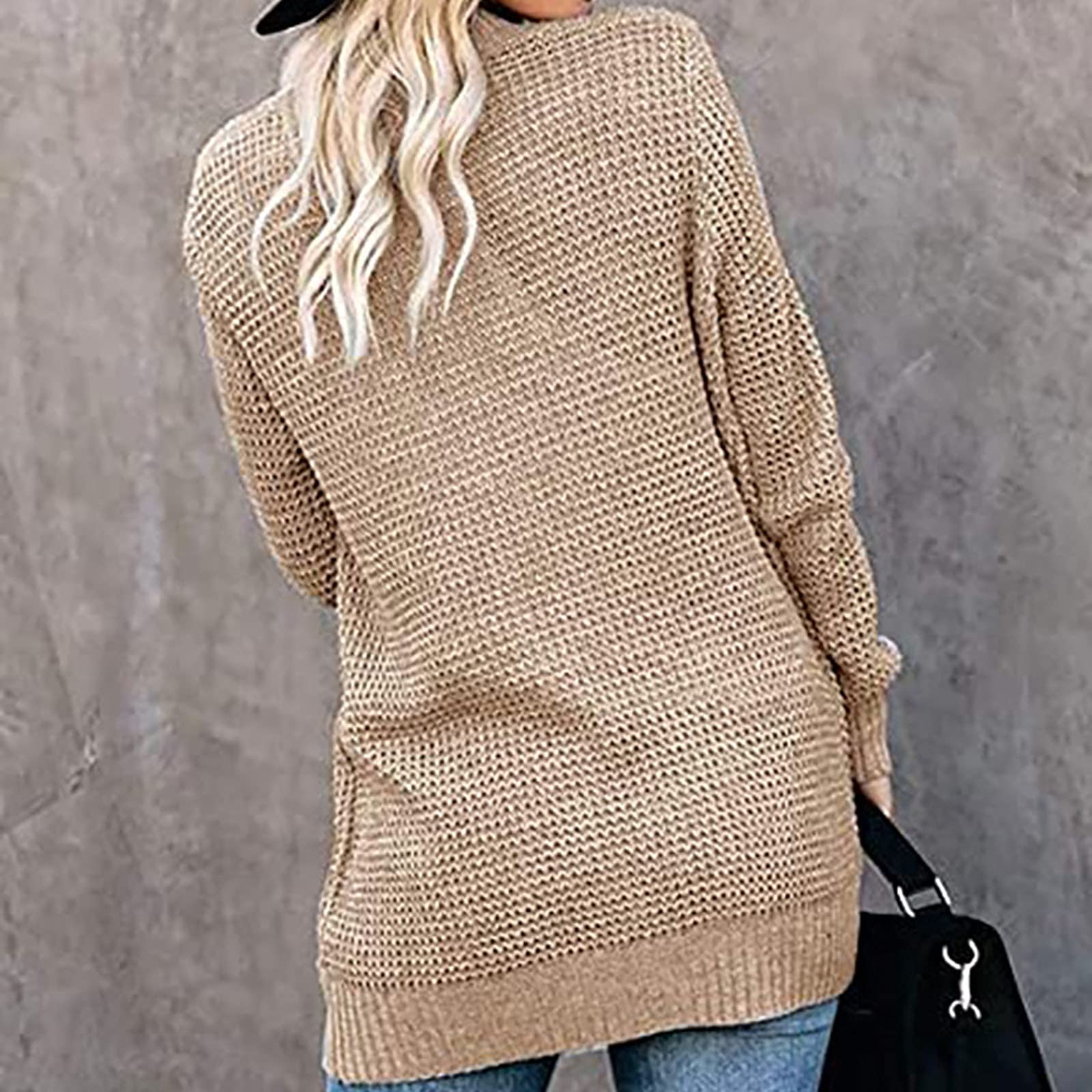 Women's Chunky Open Front Cardigan - Long Sleeve Loose Fit Knit Draped Sweater Waffle Knitted Long Cardigan Outwear for Casual Wear, Office & Fall Layering