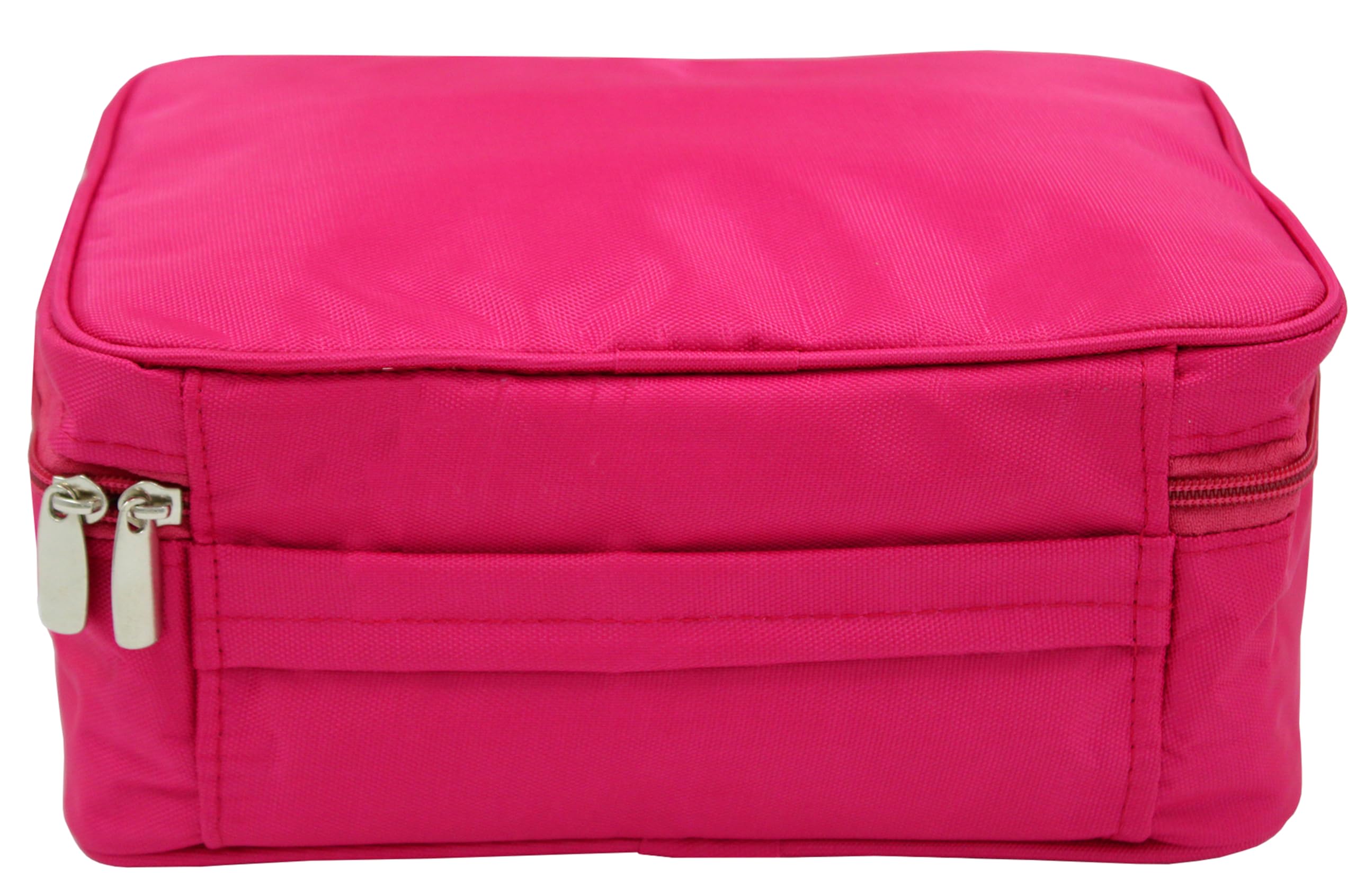 Waterproof Fabric Cosmetic Bag for Women - Adjustable Makeup Pouch & Jewelry Organizer, Travel Vanity Case with Multiple Compartments, Pink Grooming Storage Box for Home, Office and Vacation Use