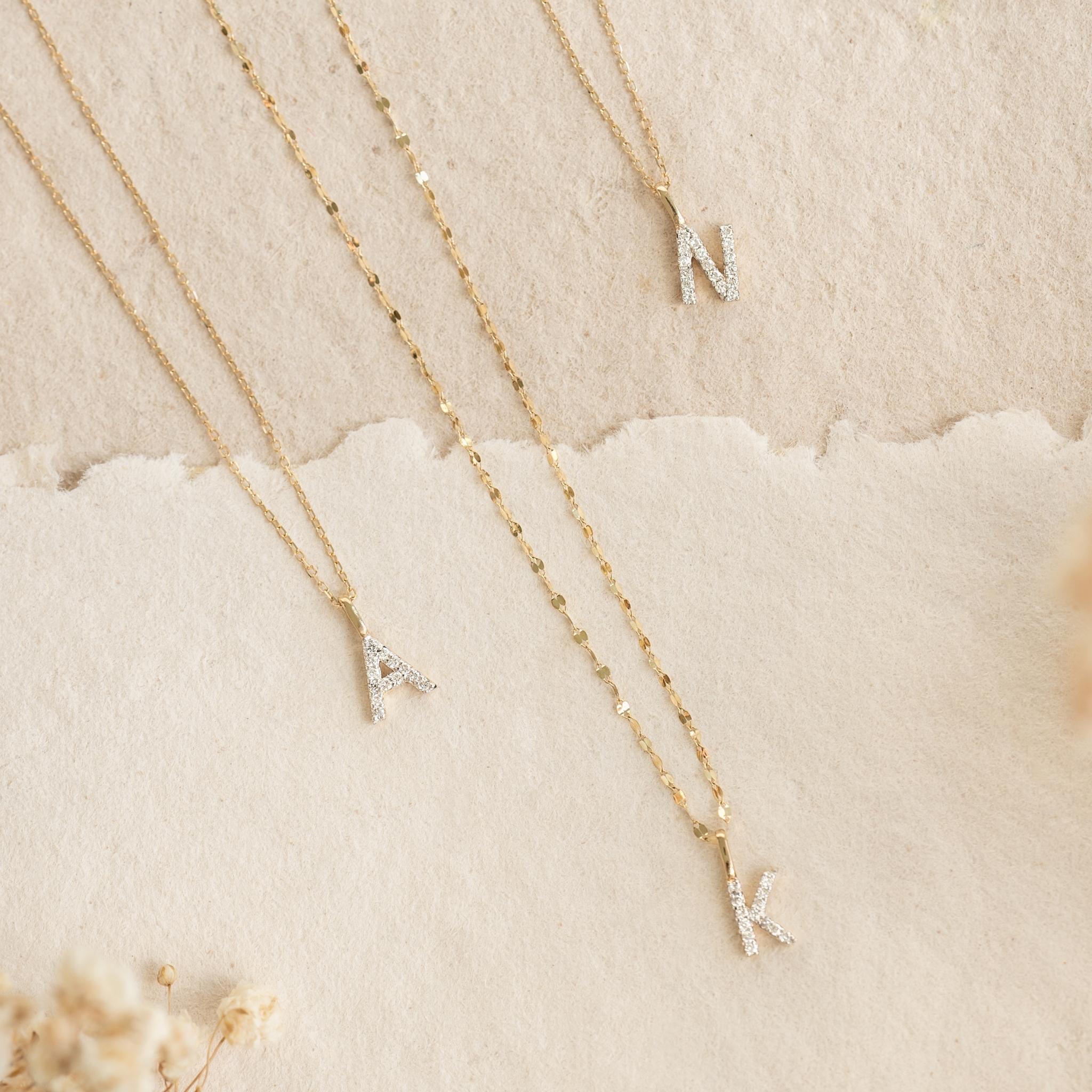14K Gold Diamond Initial Pendant Necklace - Personalized Name Jewelry Gift for Women - Perfect for Birthdays, Anniversaries & Special Occasions