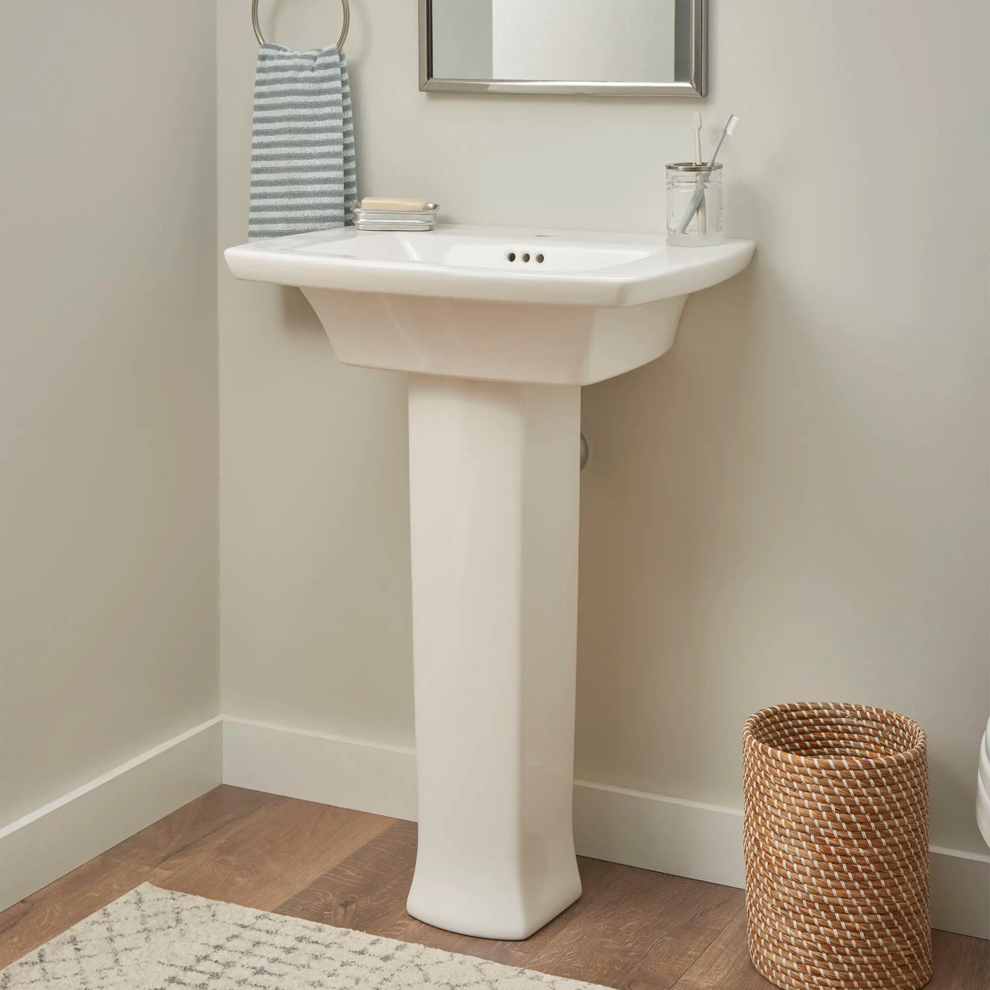 Edgemere Center Hole Pedestal Sink Top with Leg Set - Modern Bathroom Vanity for Small Spaces & Powder Rooms